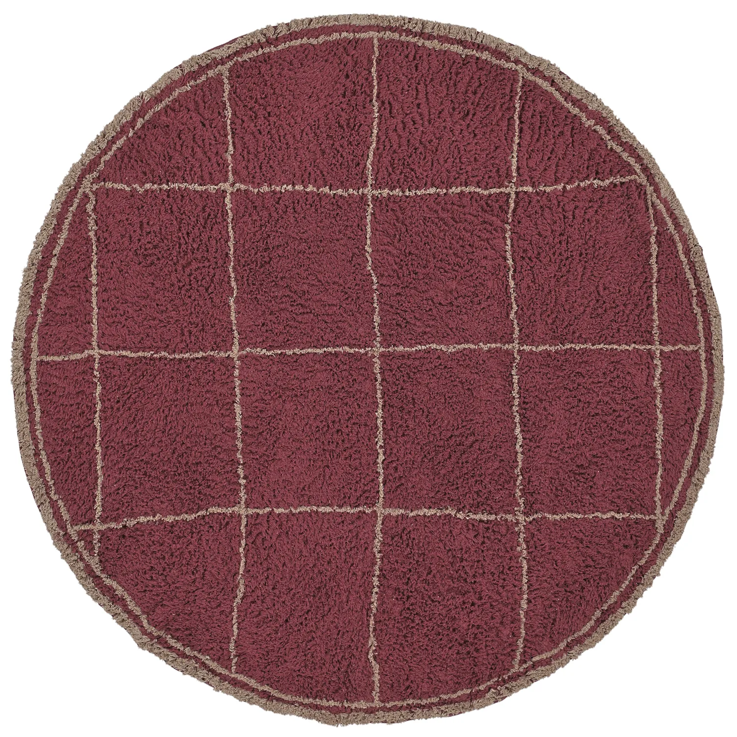 Tapis rond - Lana Natural Cotton Shaggy (taupe/rouge)