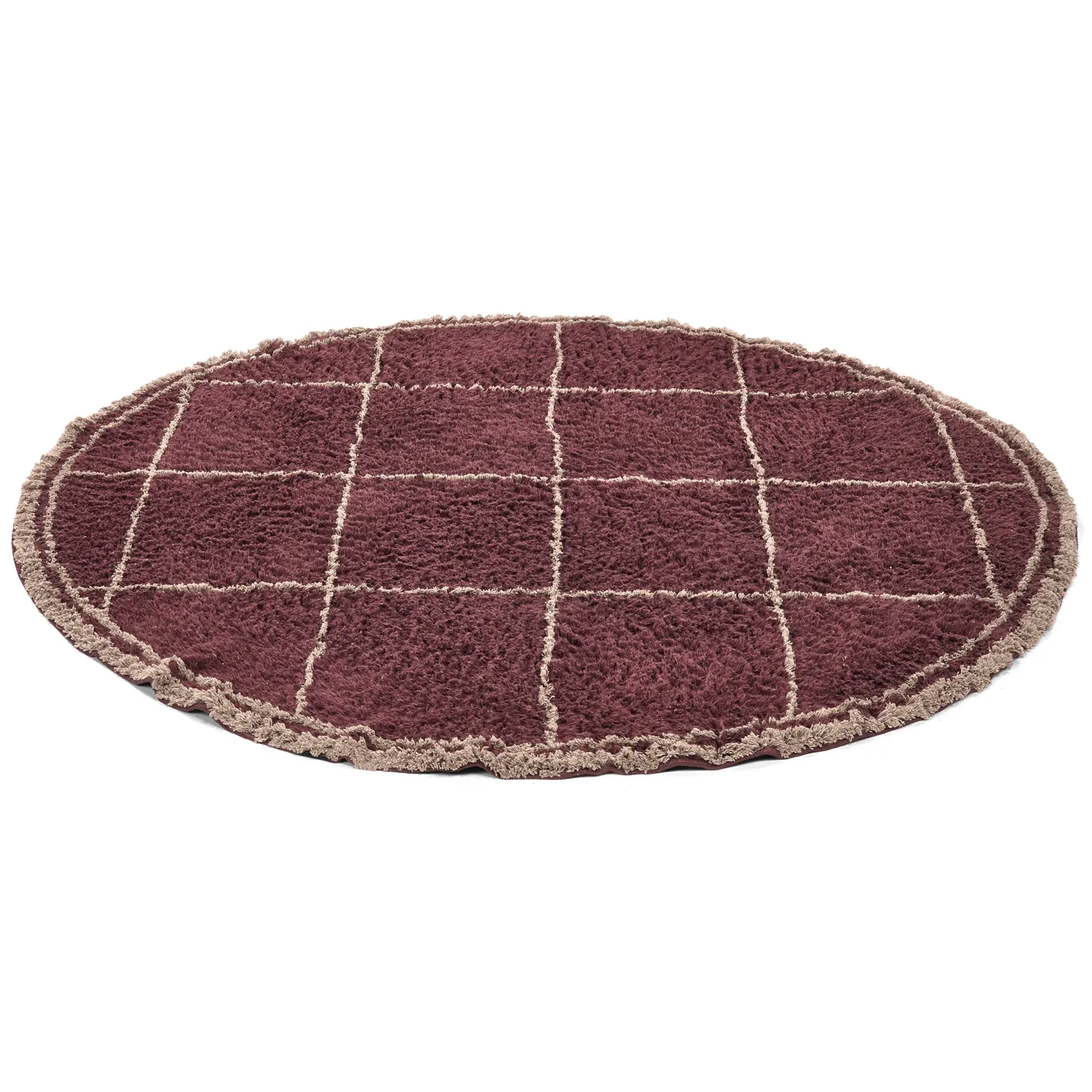 Tapis rond - Lana Natural Cotton Shaggy (taupe/rouge)
