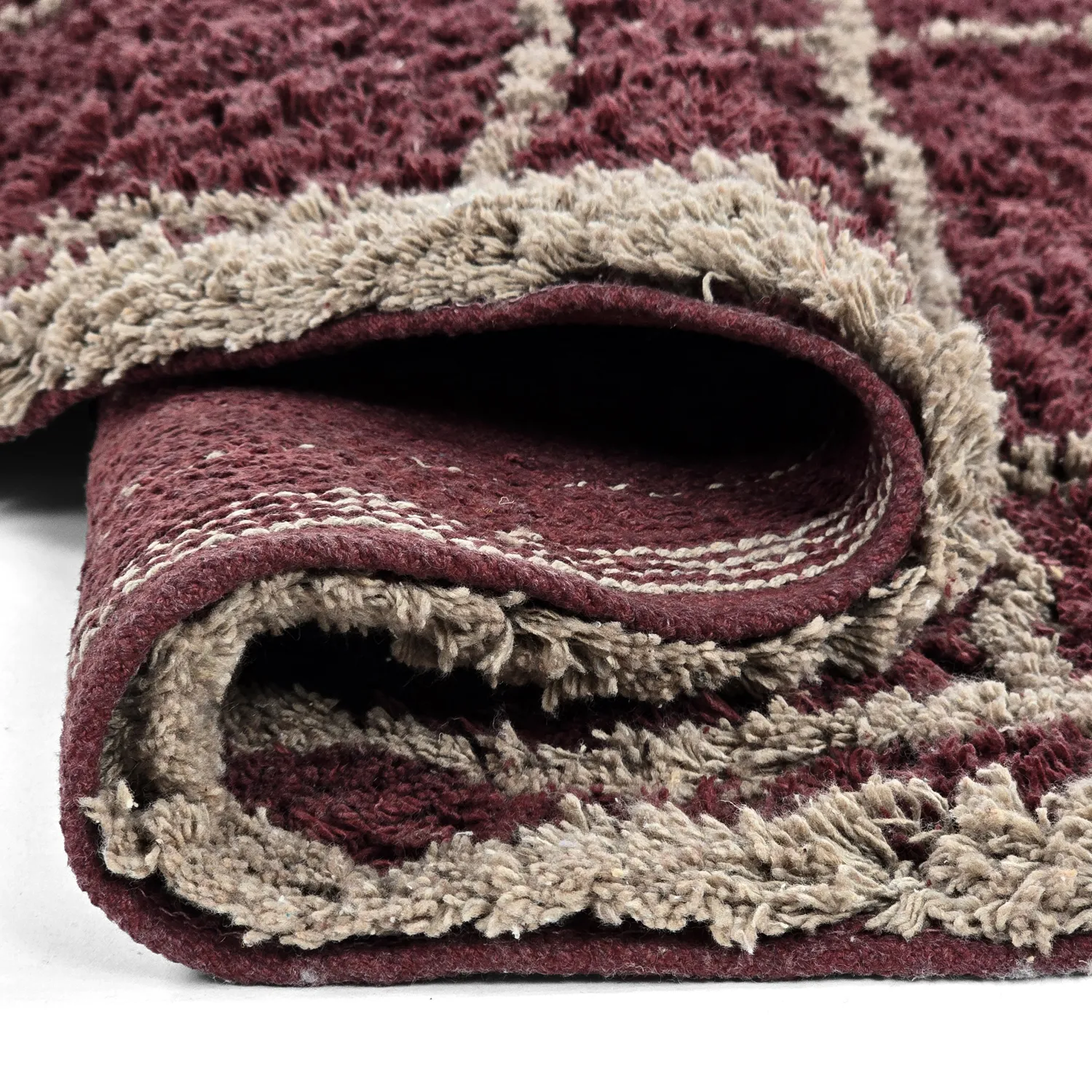 Tapis rond - Lana Natural Cotton Shaggy (taupe/rouge)