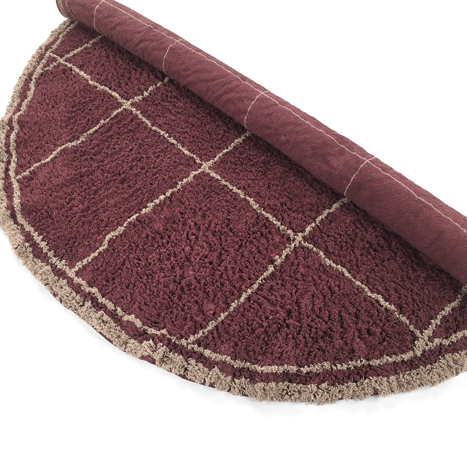 Tapis rond - Lana Natural Cotton Shaggy (taupe/rouge)