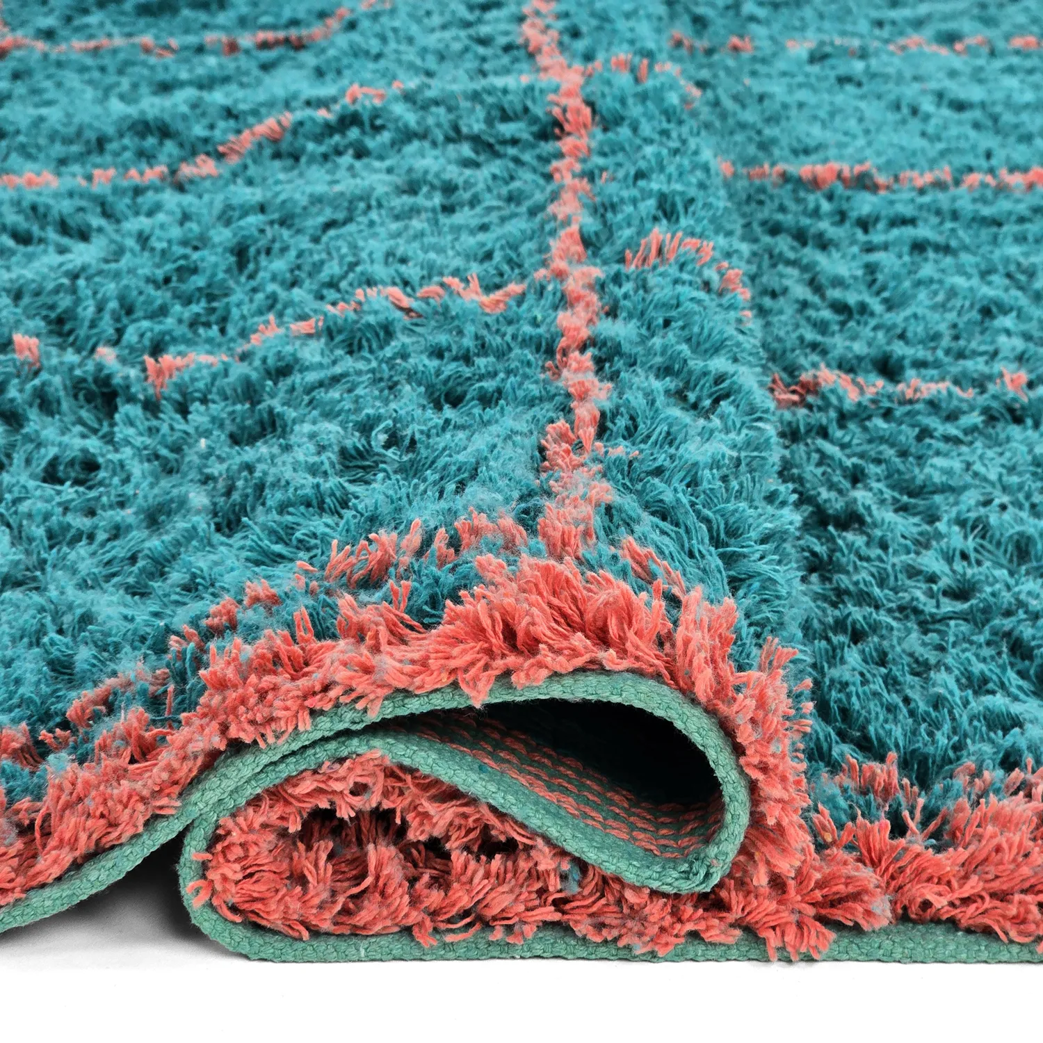Tapis shaggy - Lana Natural Cotton Shaggy (turquoise/rose)