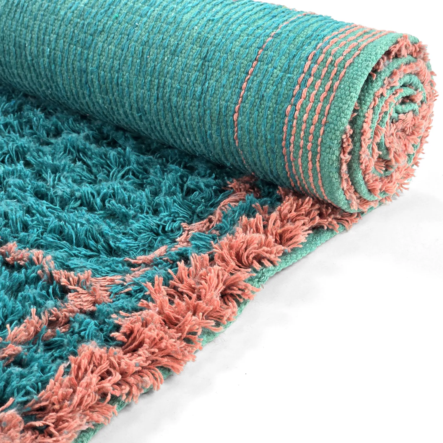 Tapis shaggy - Lana Natural Cotton Shaggy (turquoise/rose)