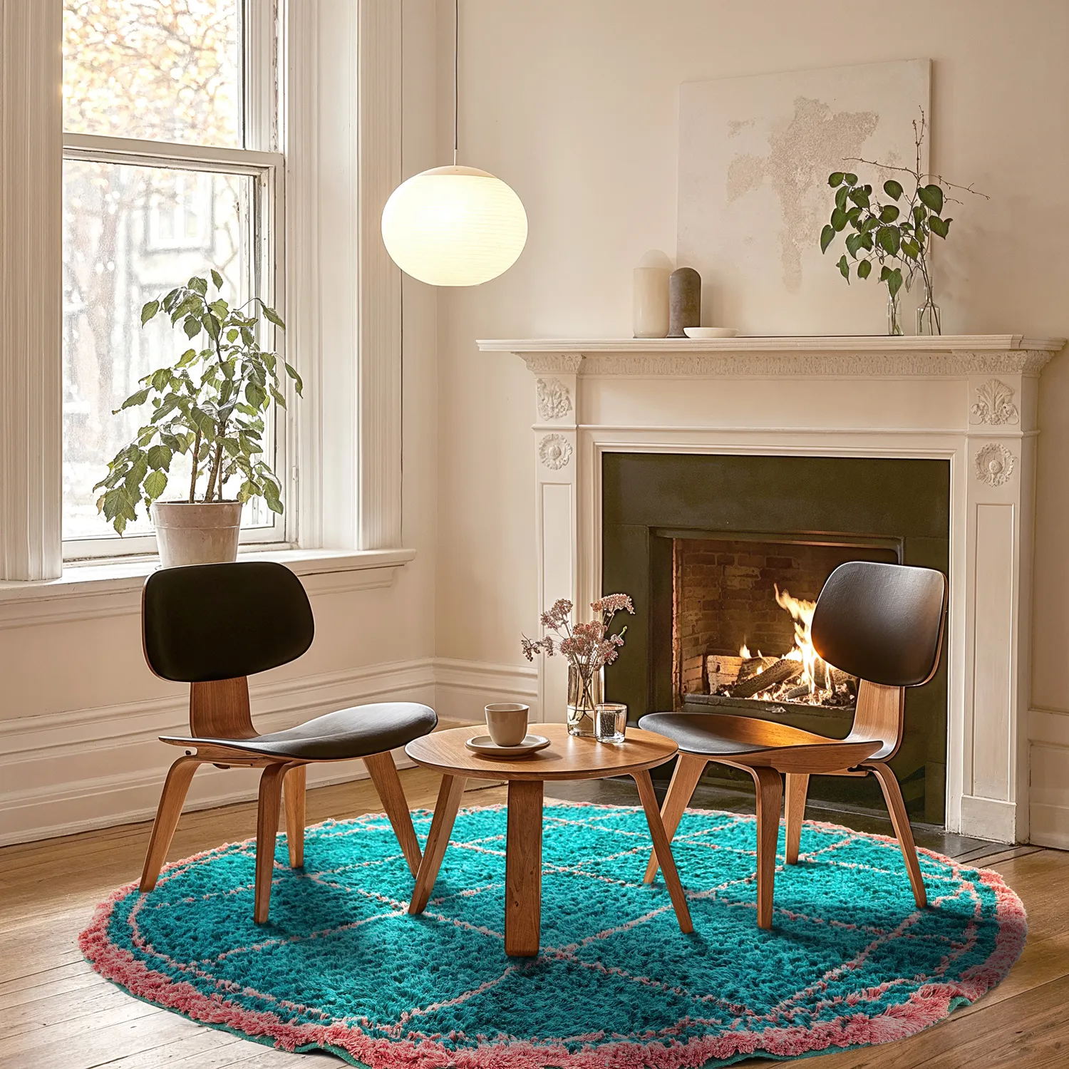 Tapis rond - Lana Natural Cotton Shaggy (turquoise/rose)
