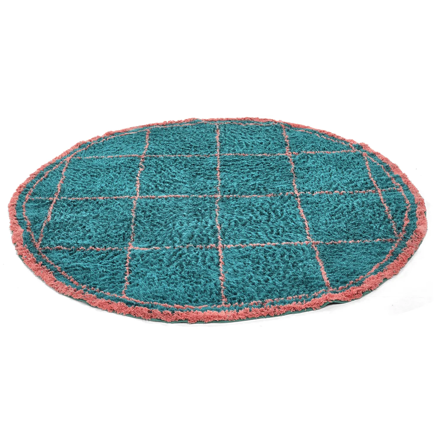 Tapis rond - Lana Natural Cotton Shaggy (turquoise/rose)