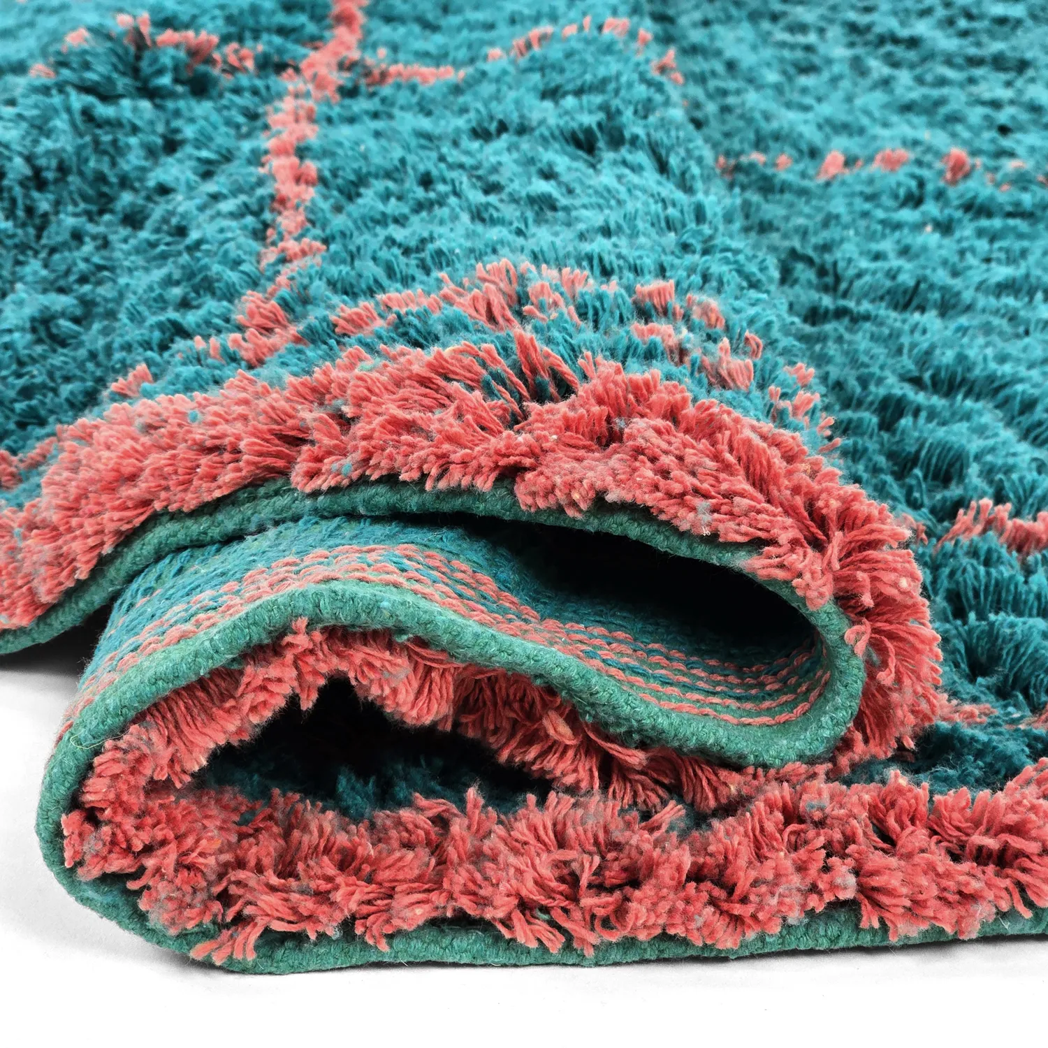 Tapis rond - Lana Natural Cotton Shaggy (turquoise/rose)