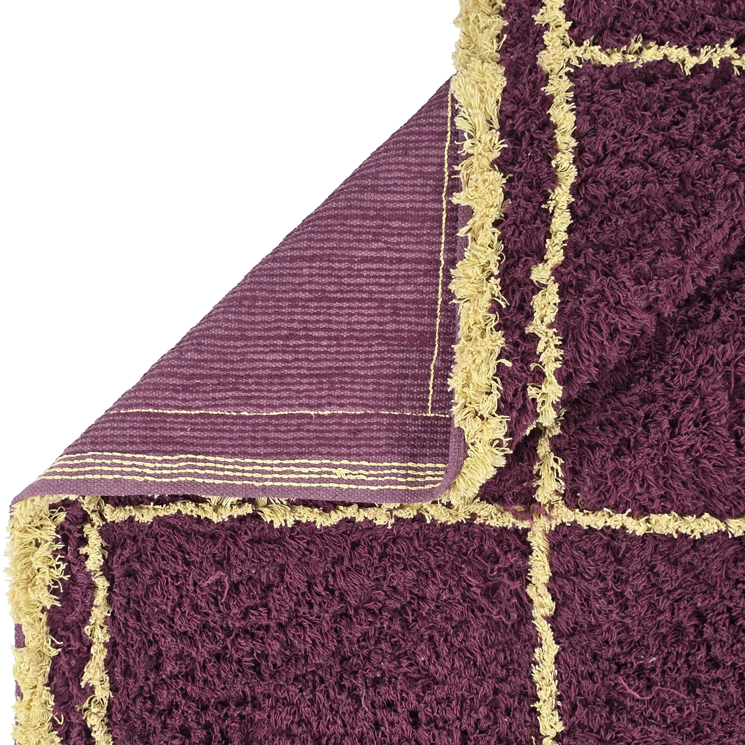 Tapis à poils longs - Lana Natural Cotton Shaggy (bordeaux/jaune)
