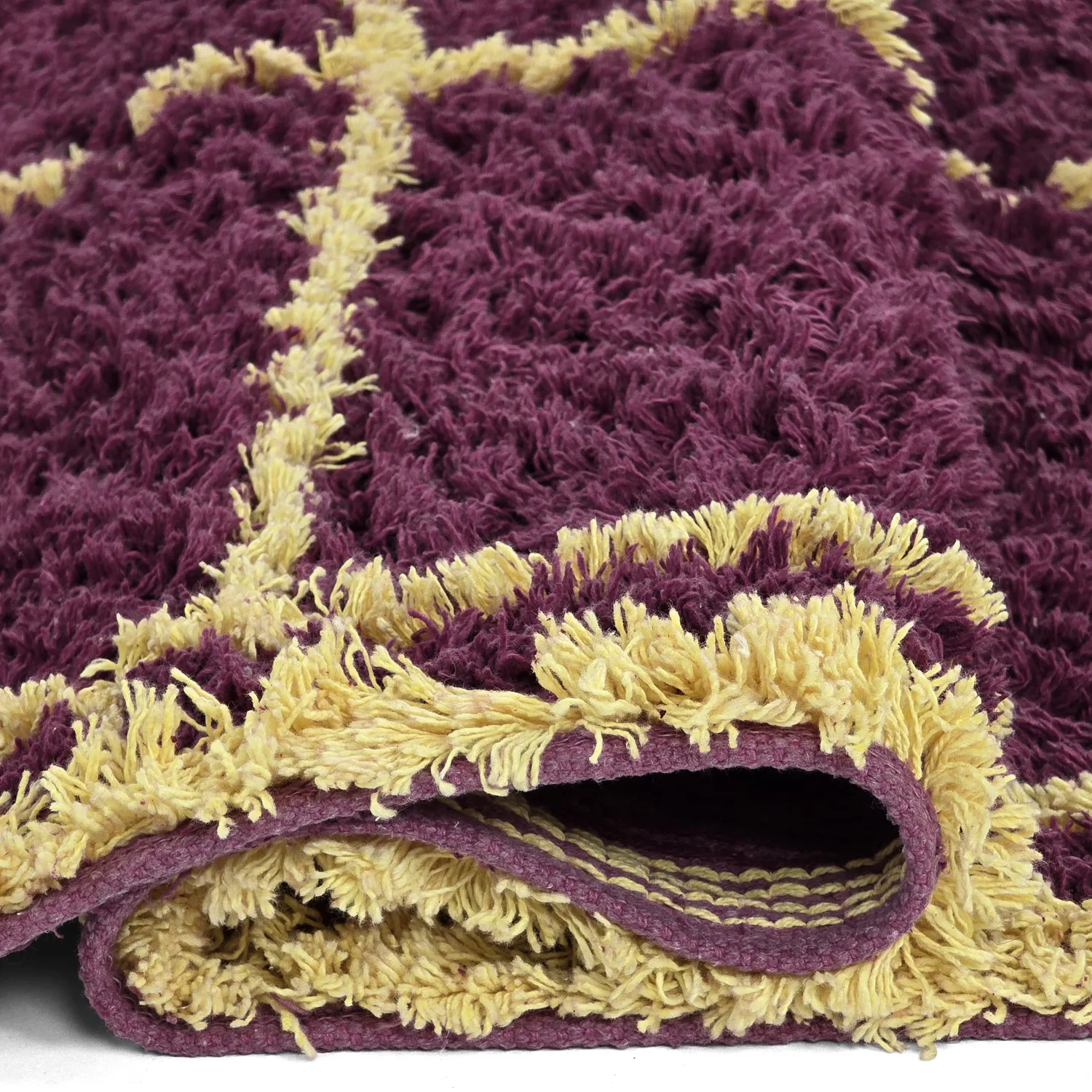 Tapis à poils longs - Lana Natural Cotton Shaggy (bordeaux/jaune)