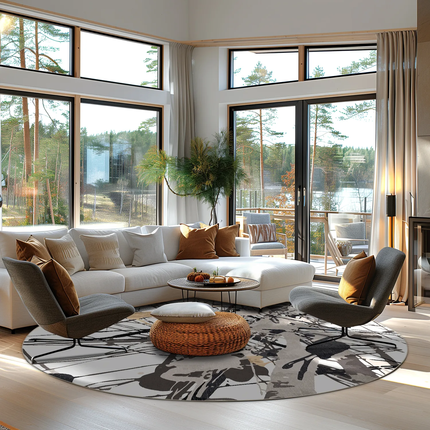 Tapis rond - Lawrance (gris/blanc)