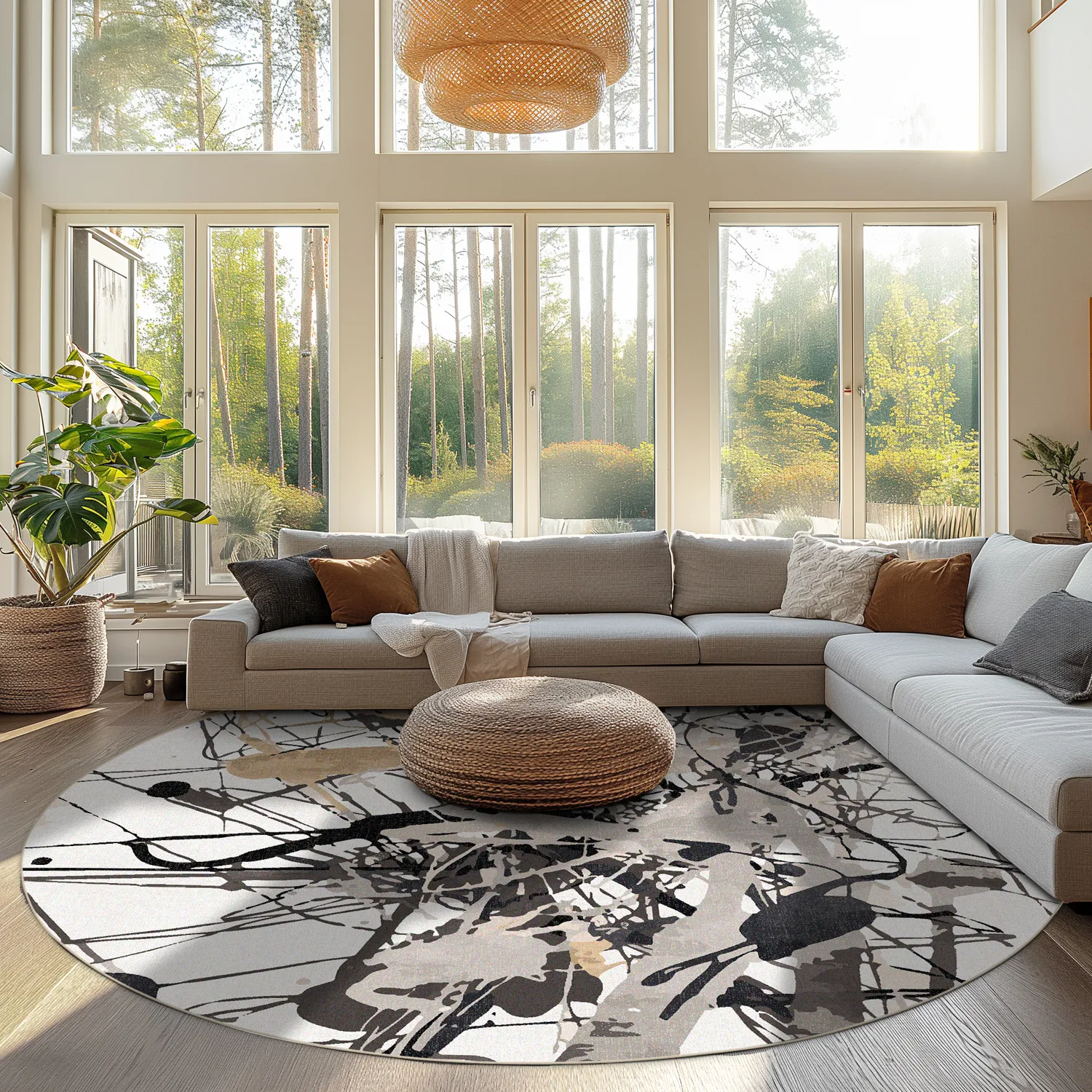 Tapis rond - Lawrance (gris/blanc)