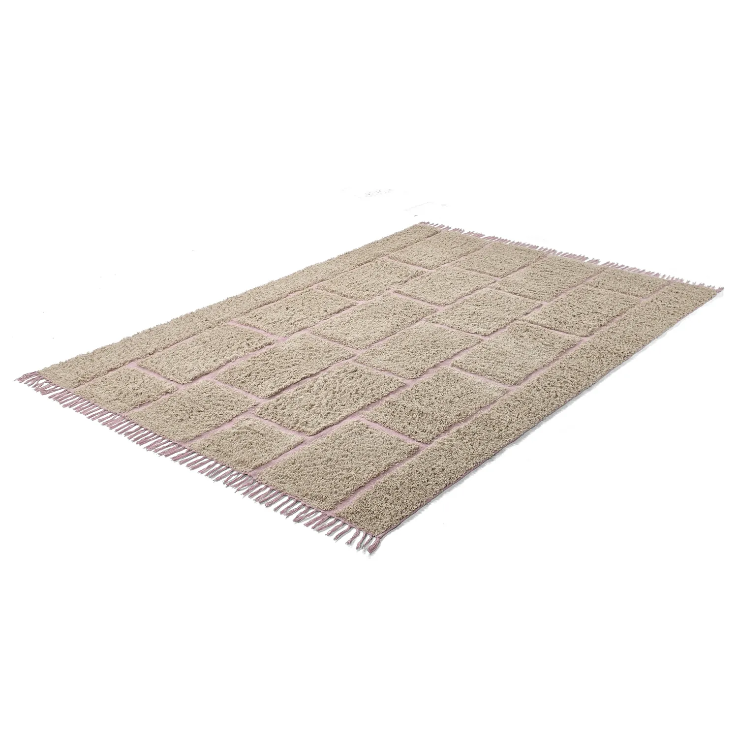 Tapis à poils longs - Lindley Natural Cotton Shaggy (bež/roza)