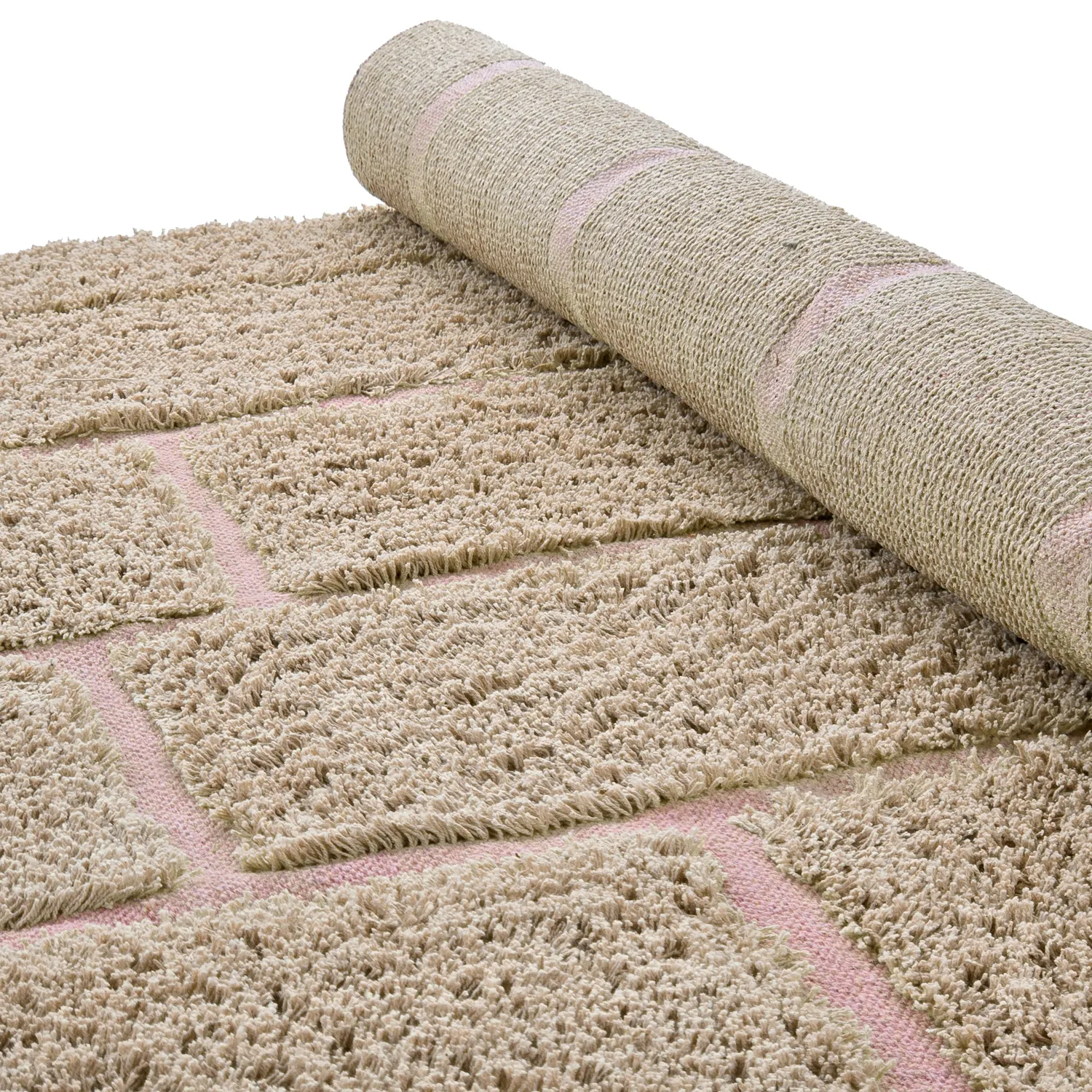 Tapis à poils longs - Lindley Natural Cotton Shaggy (bež/roza)