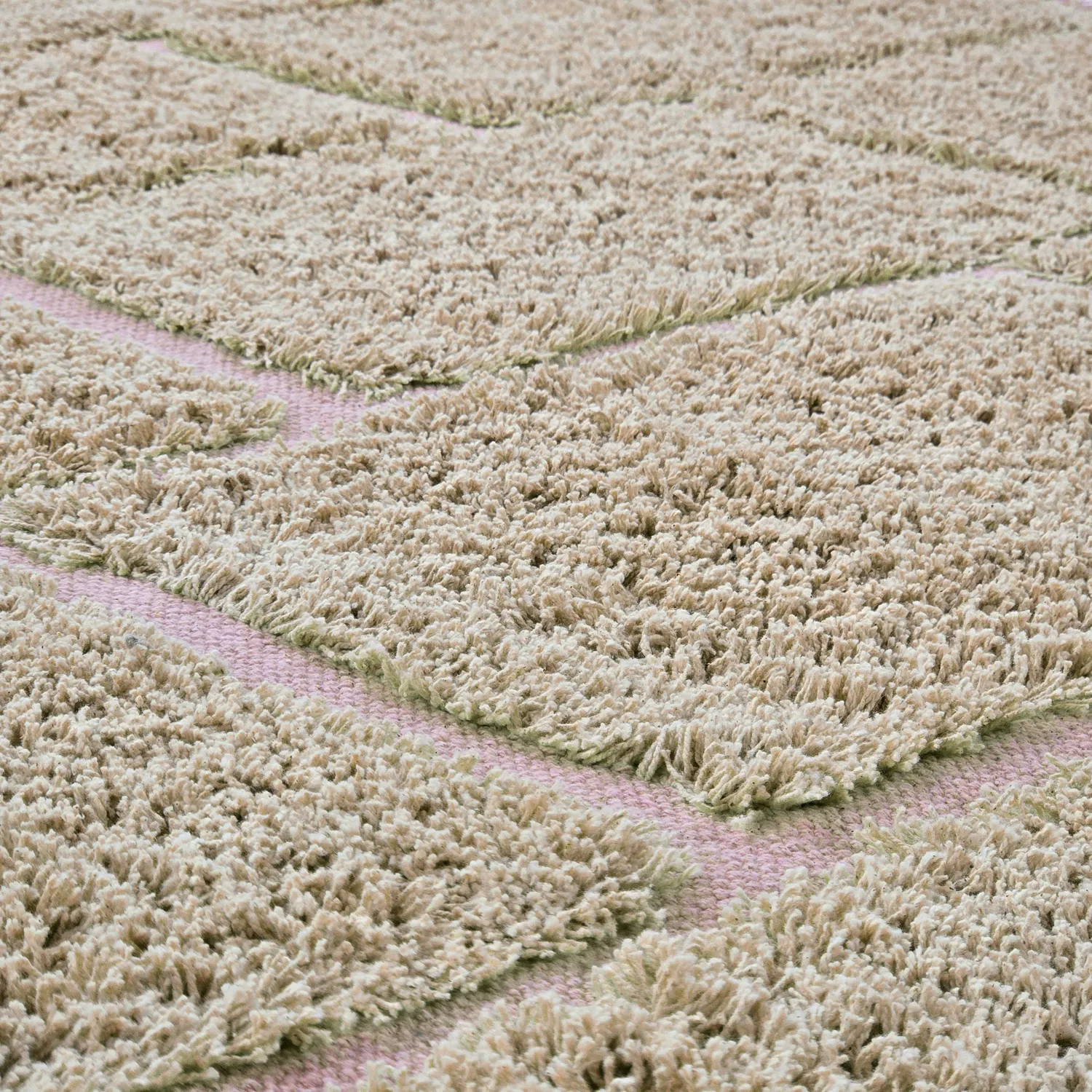 Tapis à poils longs - Lindley Natural Cotton Shaggy (bež/roza)