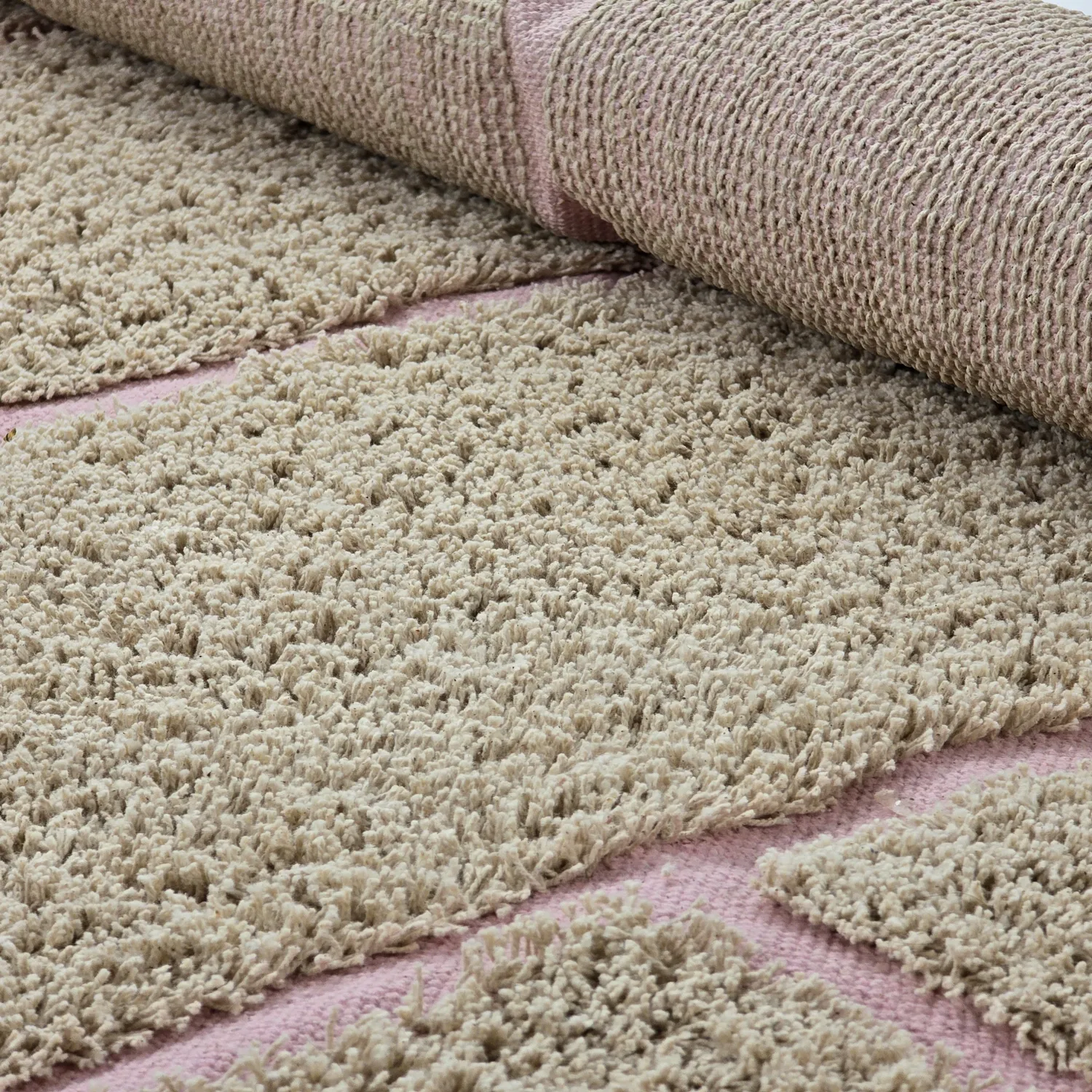 Tapis rond - Lindley Natural Cotton Shaggy (bež/roza)
