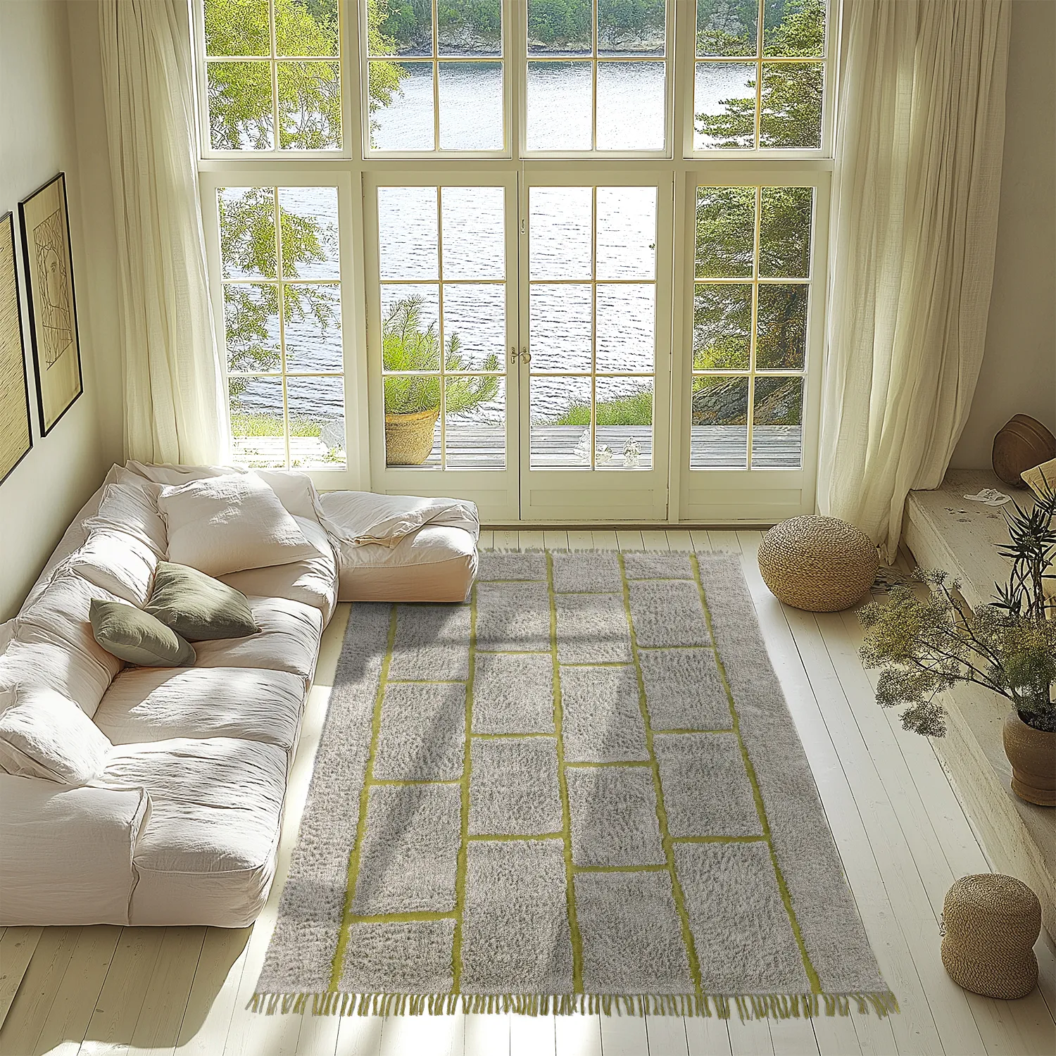 Tapis à poils longs - Lindley Natural Cotton Shaggy (siva/zelena)