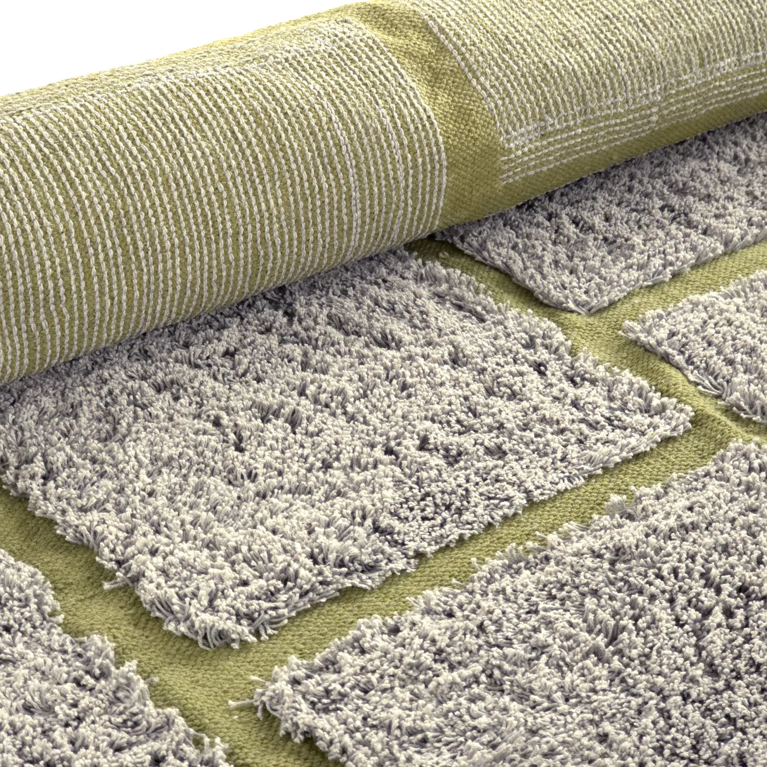 Tapis à poils longs - Lindley Natural Cotton Shaggy (siva/zelena)