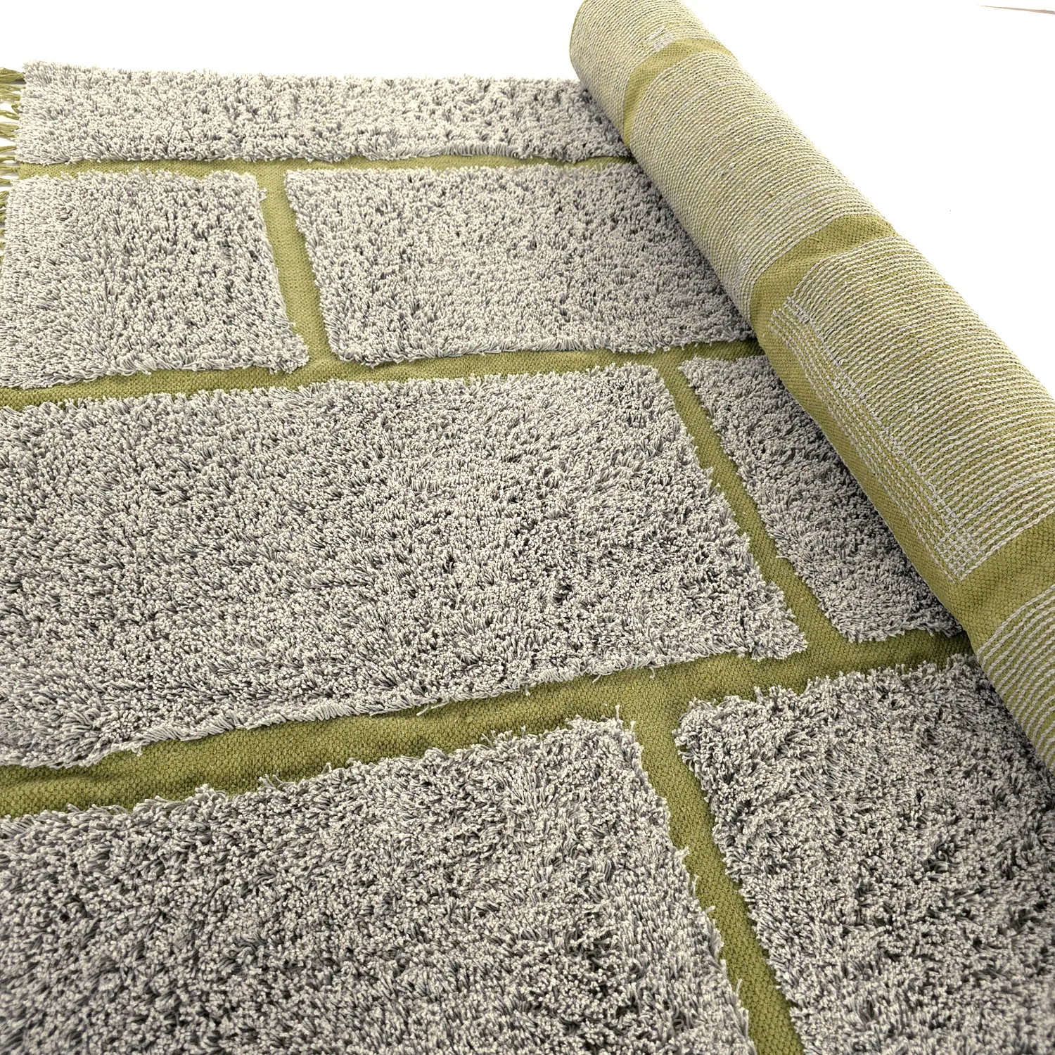 Tapis à poils longs - Lindley Natural Cotton Shaggy (siva/zelena)