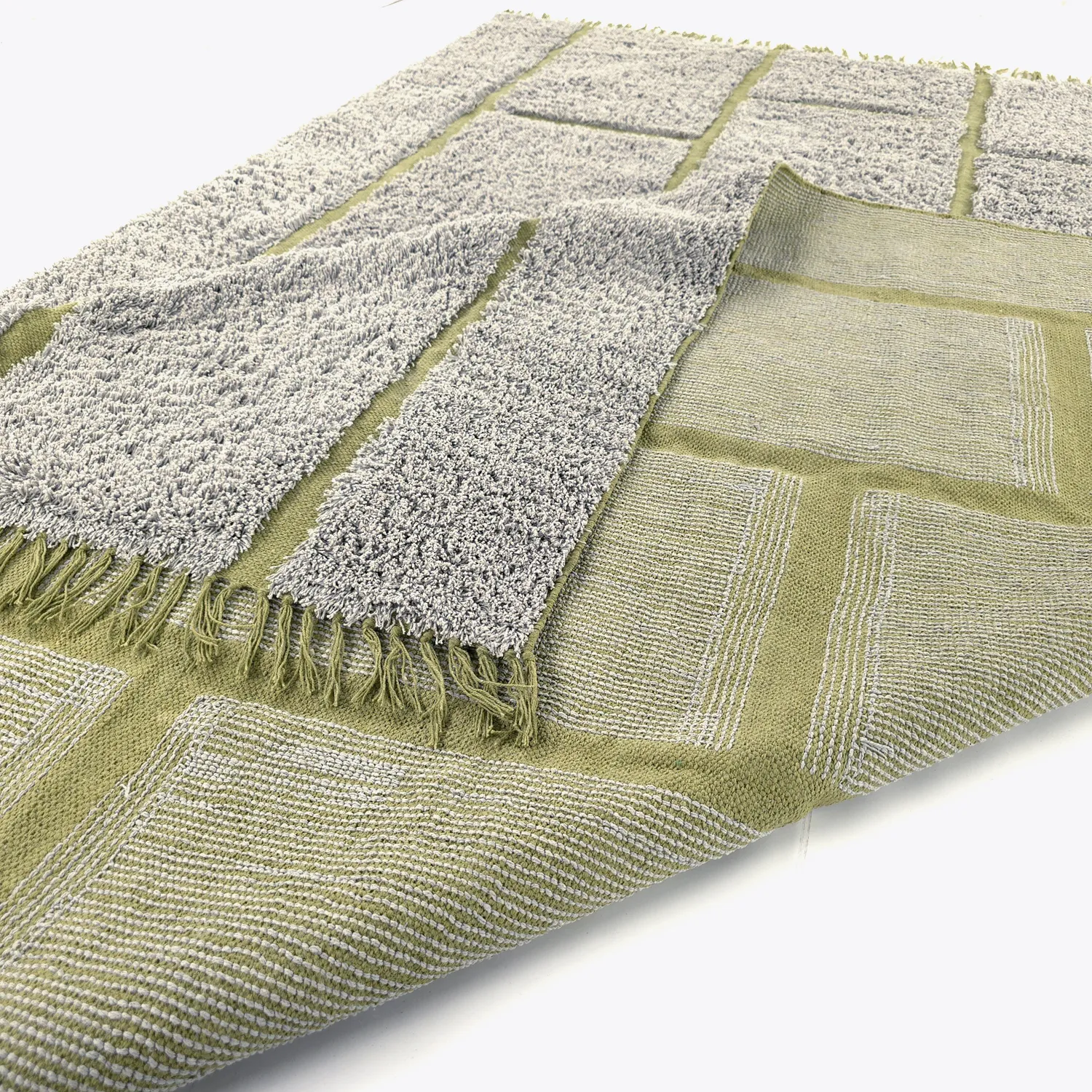 Tapis à poils longs - Lindley Natural Cotton Shaggy (siva/zelena)