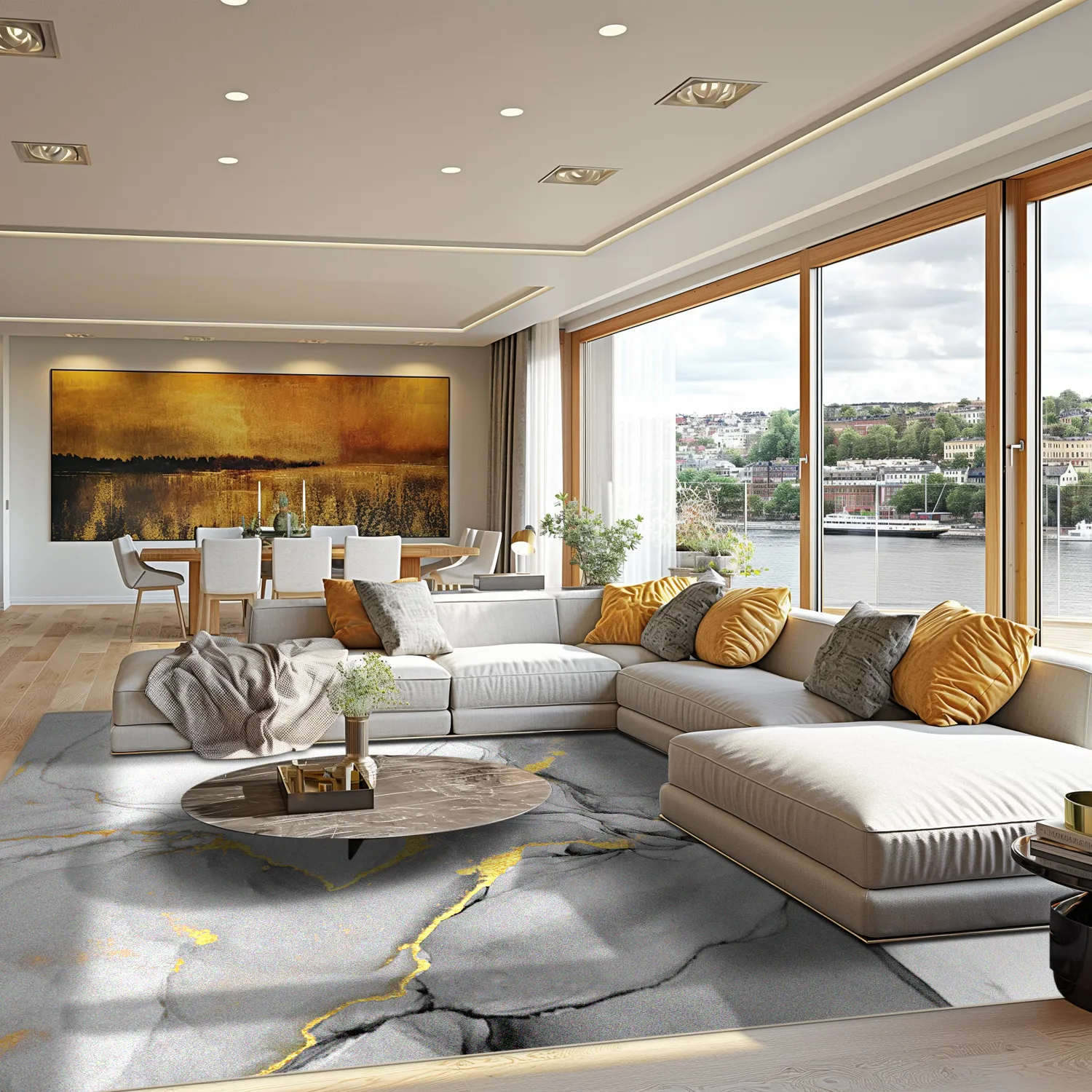 Tapis Wilton - Manilva (gris/blanc/doré)