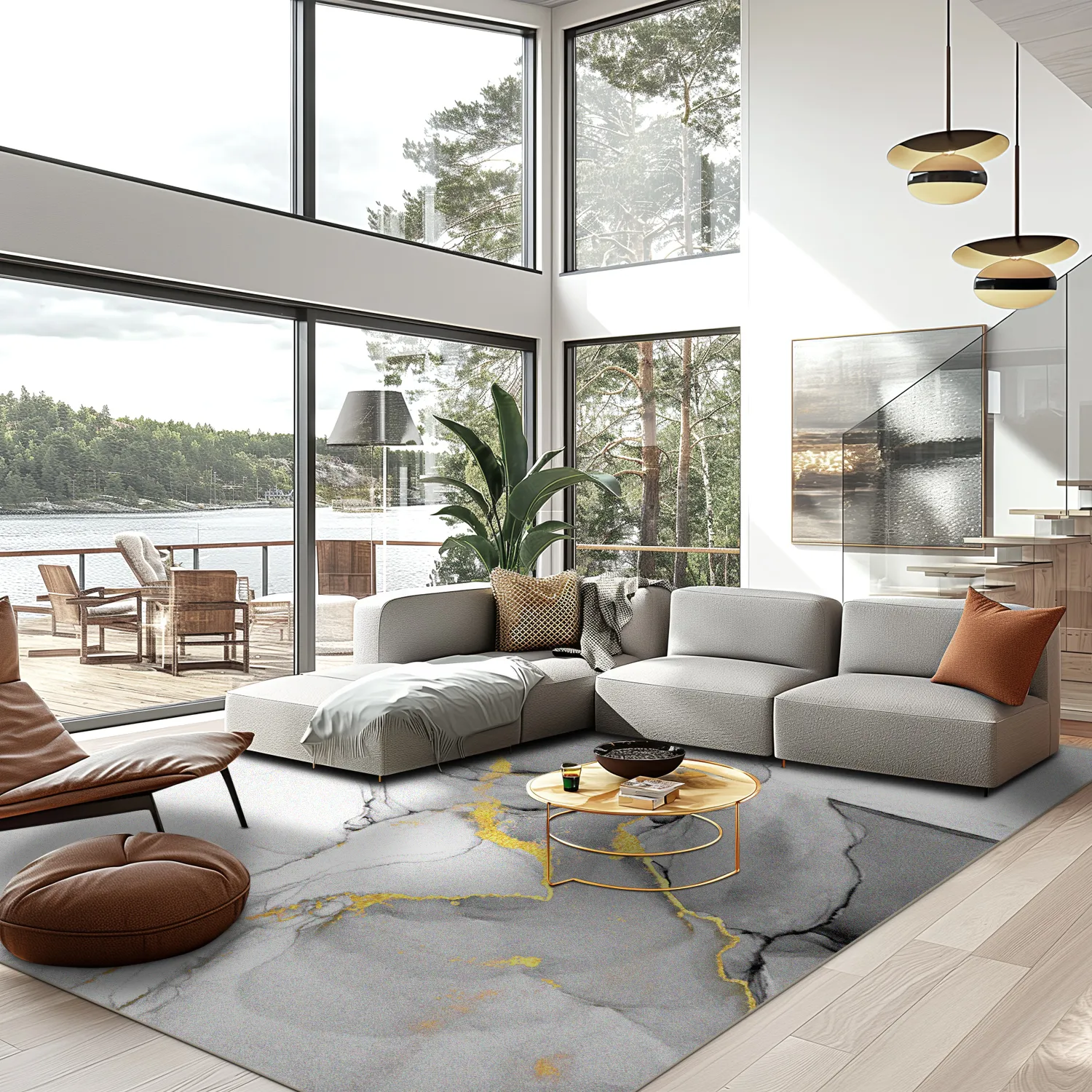 Tapis Wilton - Manilva (gris/blanc/doré)