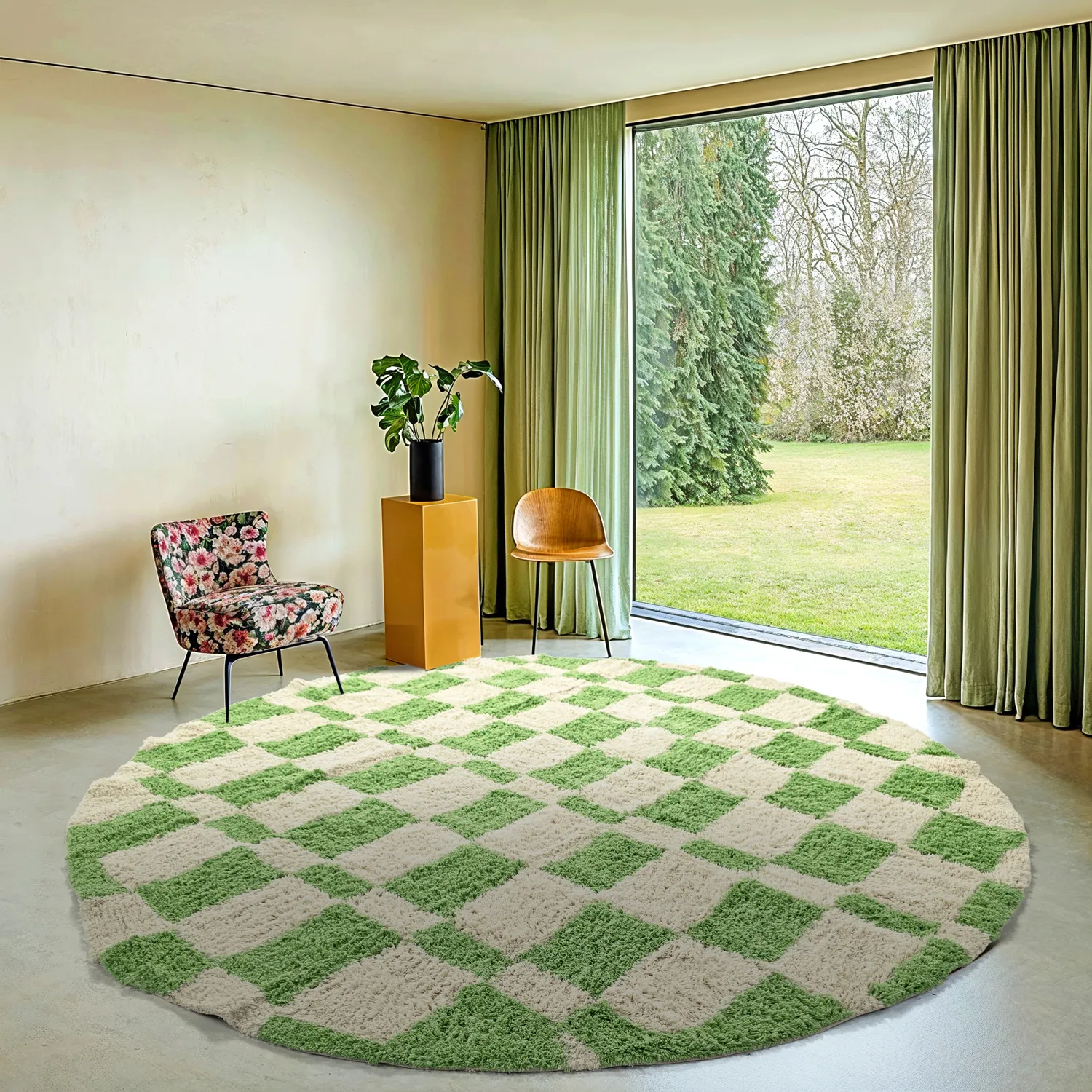 Tapis rond - Maranello Natural Cotton Shaggy (vert)