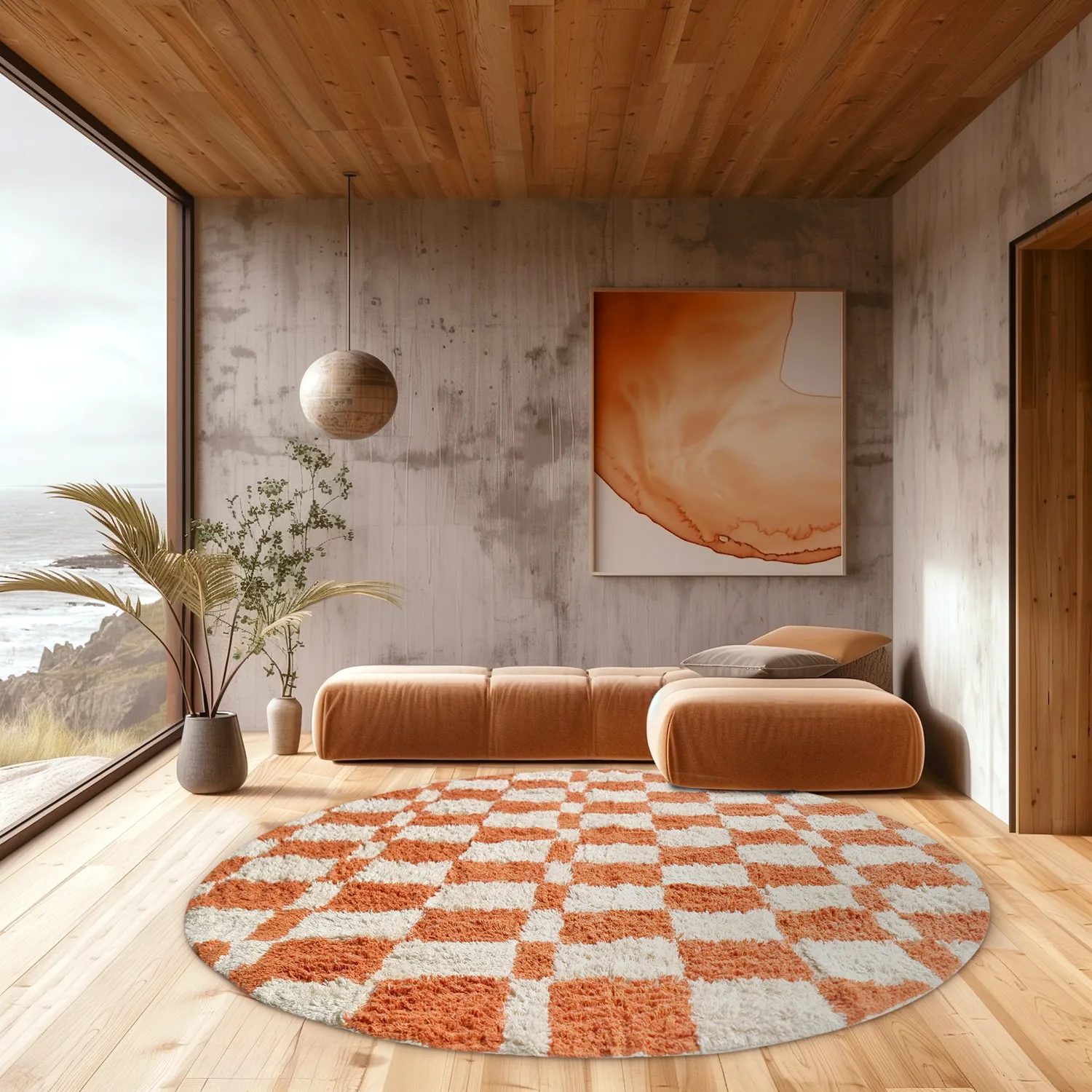 Tapis rond - Maranello Natural Cotton Shaggy (orange)