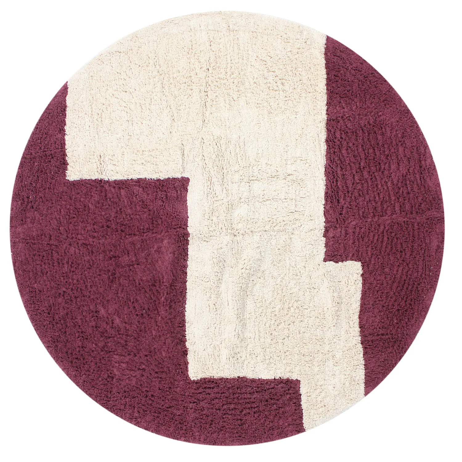 Tapis rond - Ricco Natural Cotton Shaggy (blanc cassé/bordeaux)