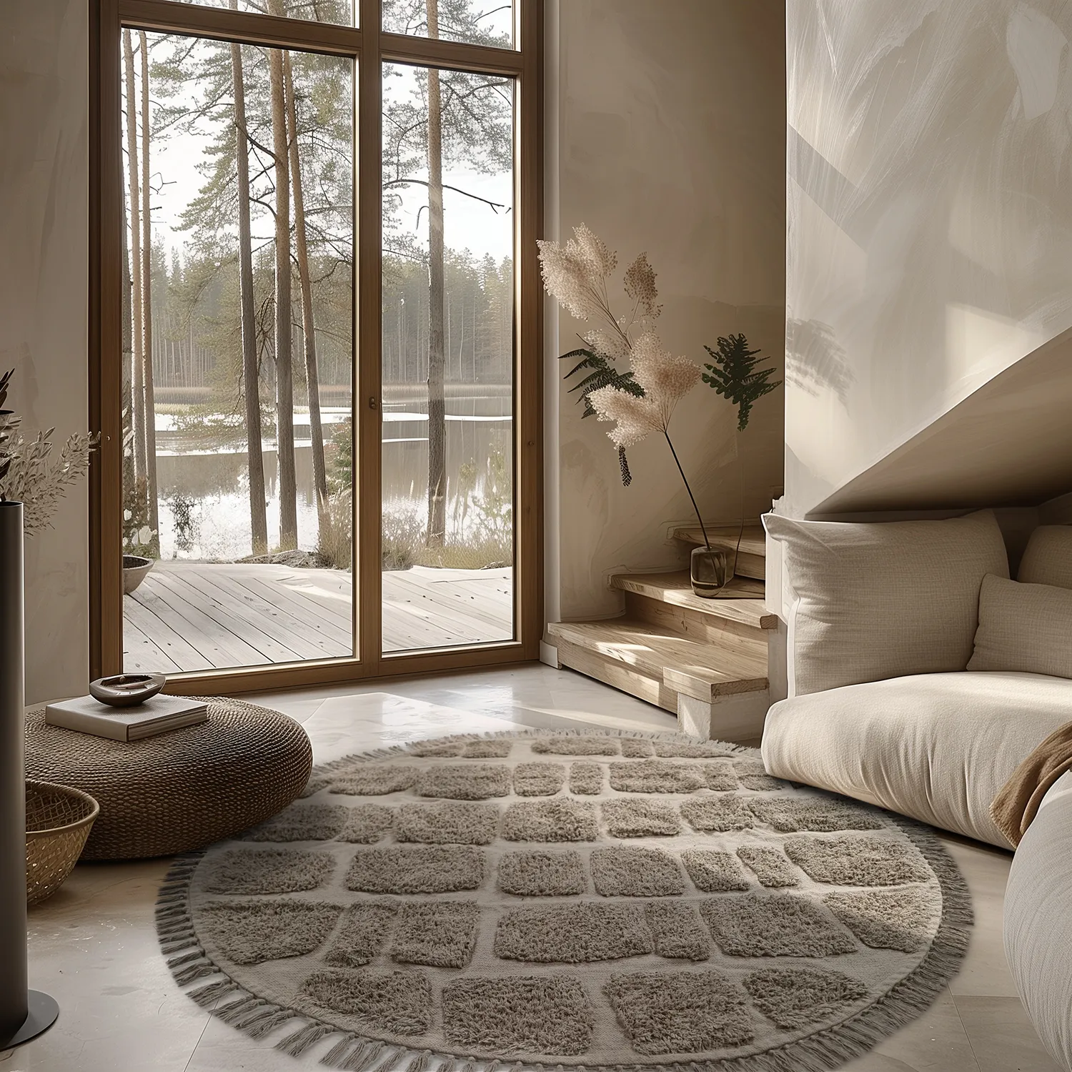 Tapis rond - Salem Natural Cotton Shaggy (taupe)