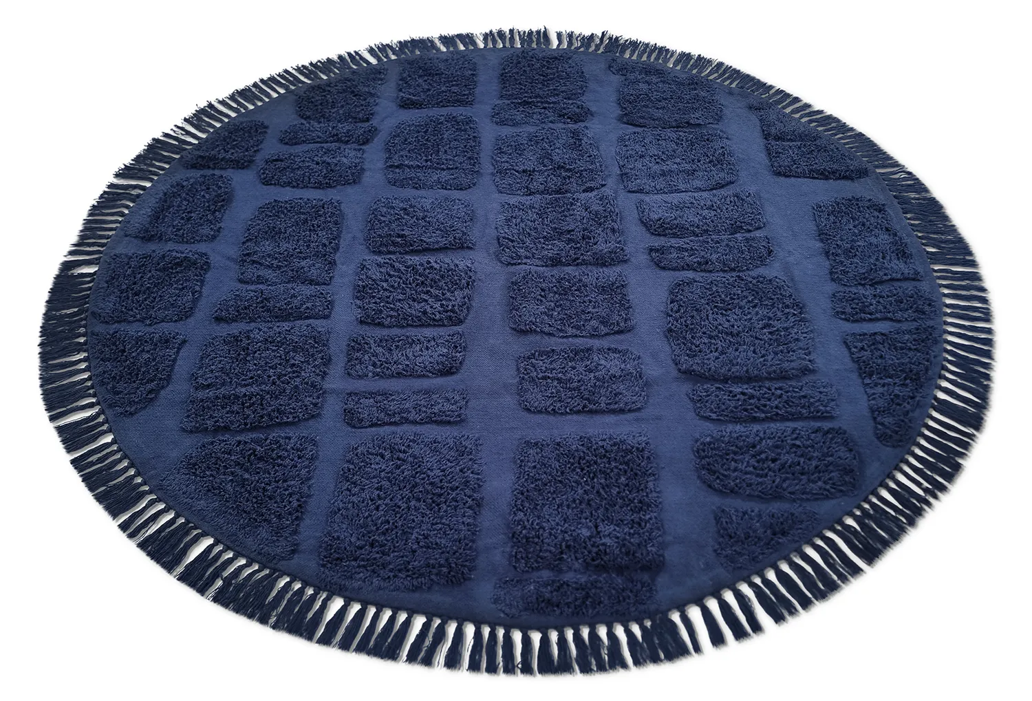 Tapis rond - Salem Natural Cotton Shaggy (bleu foncé)