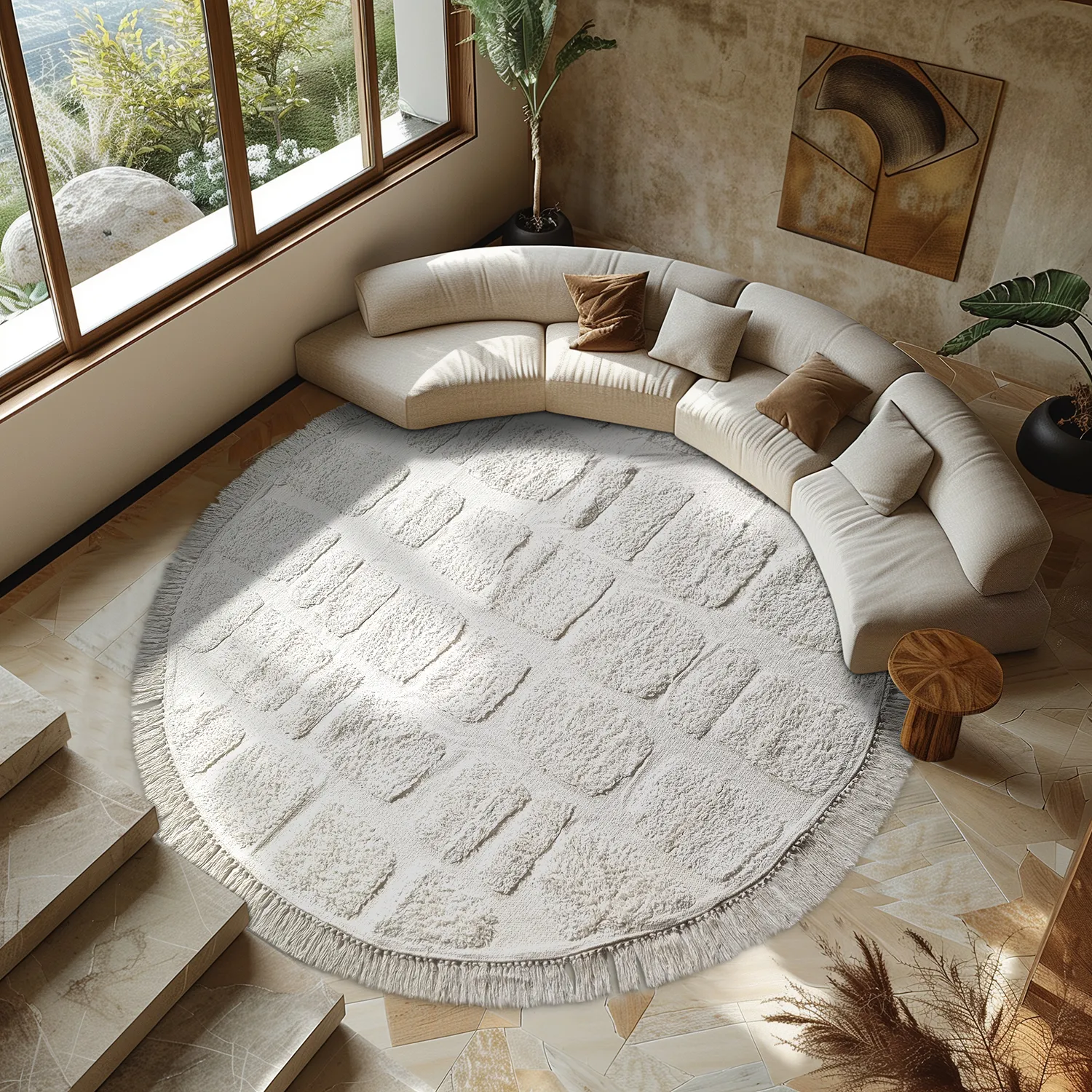 Tapis rond - Salem Natural Cotton Shaggy (blanc cassé)