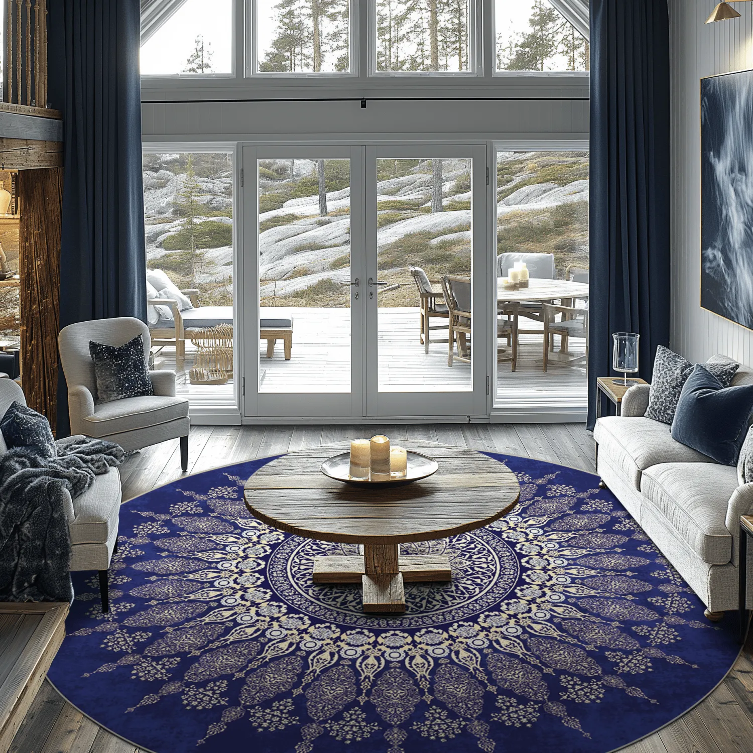 Tapis rond - Sandrigo (bleu/beige)