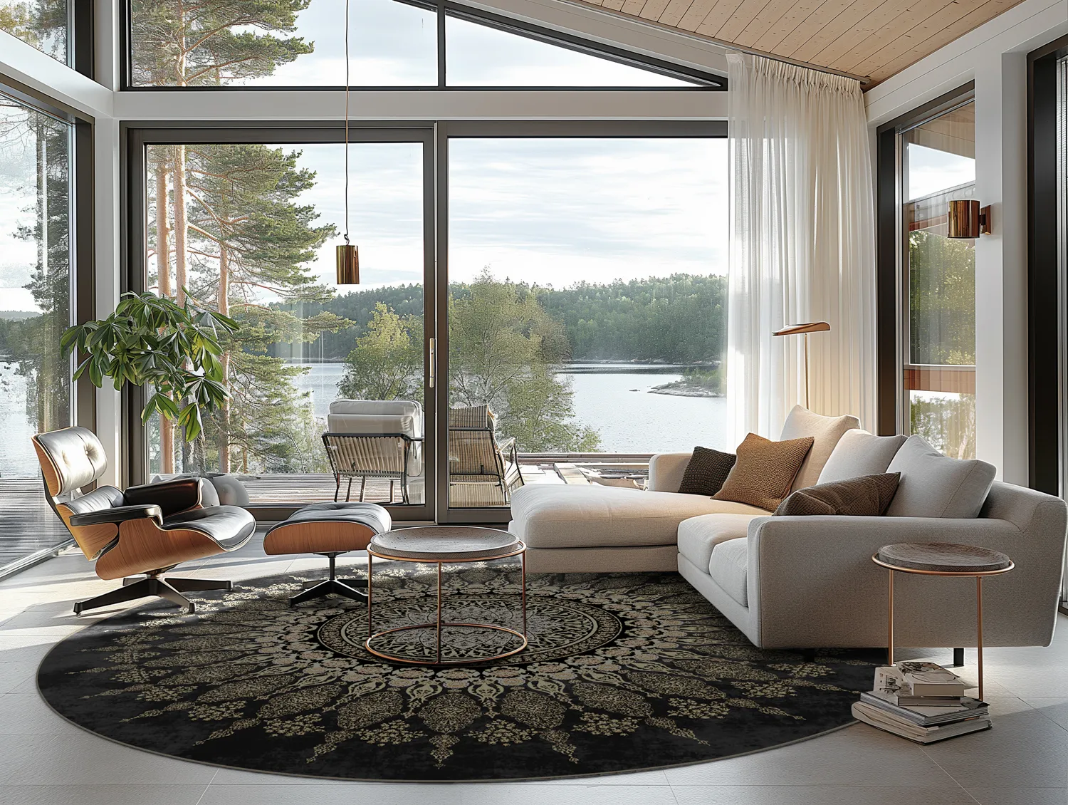 Tapis rond - Sandrigo (noir/doré)