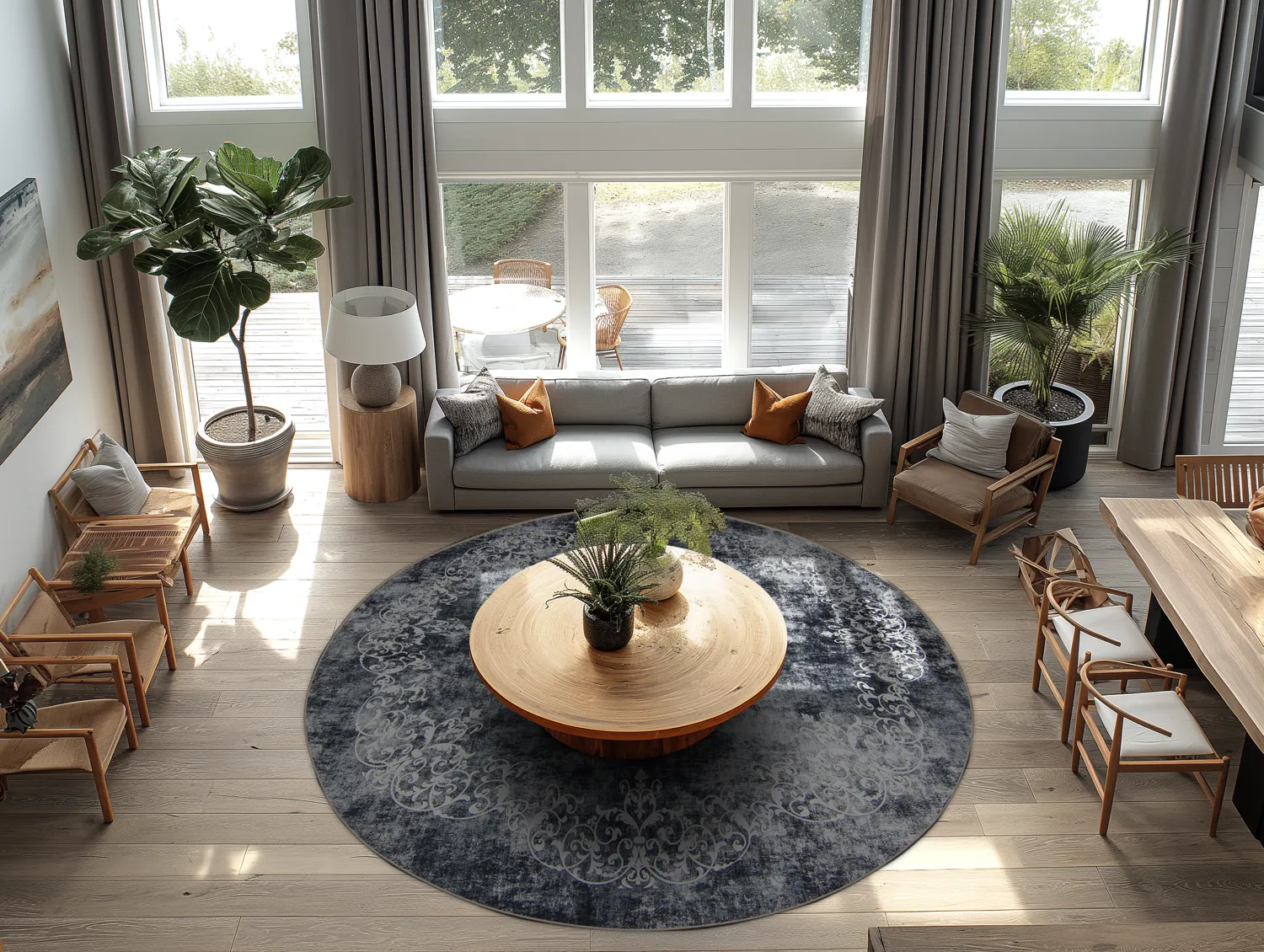 Tapis rond - Santi (gris bleuté/blanc)