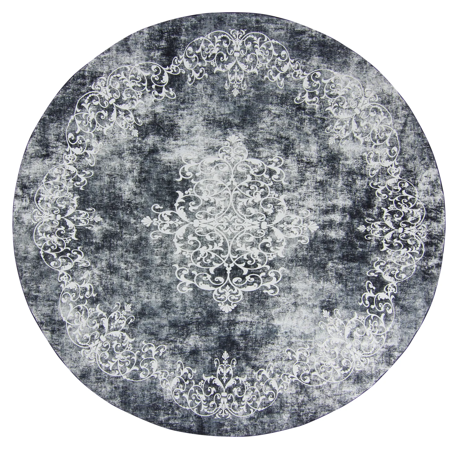Tapis rond - Santi (gris bleuté/blanc)