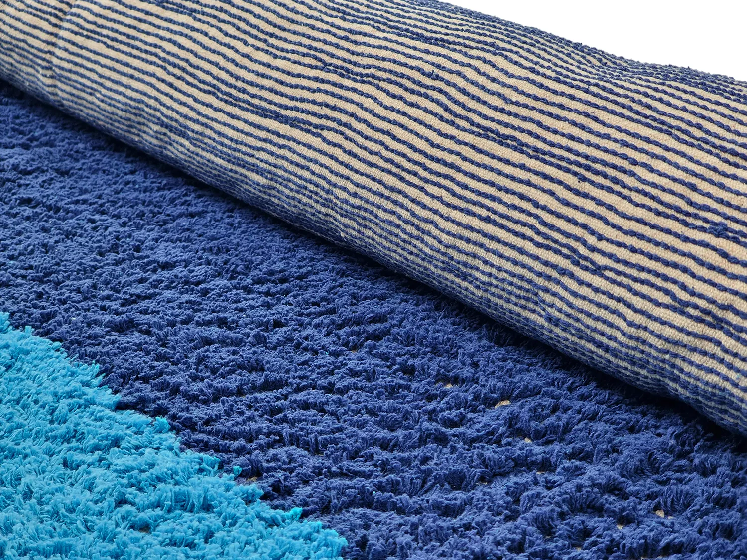 Tapis rond - Taro Natural Cotton Shaggy (bleu)