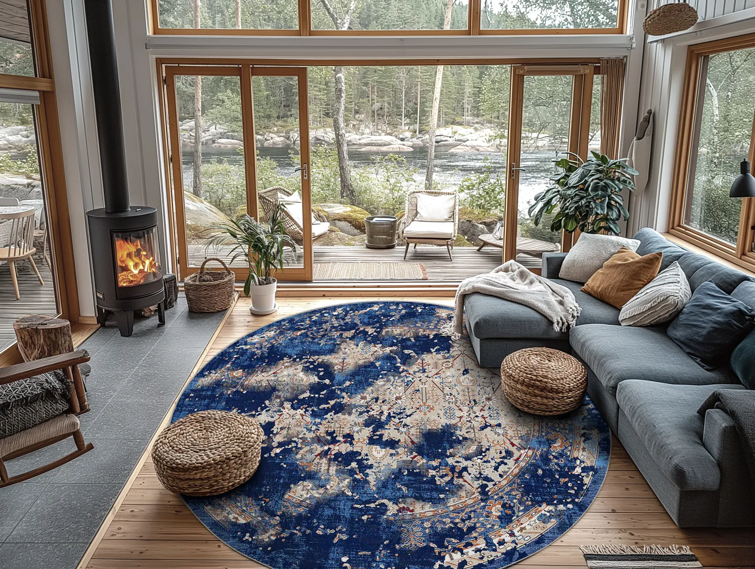 Tapis rond - Temima (bleu)