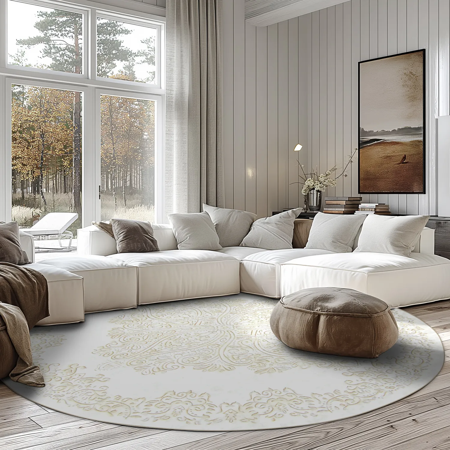 Tapis rond - Valenza (blanc/beige)