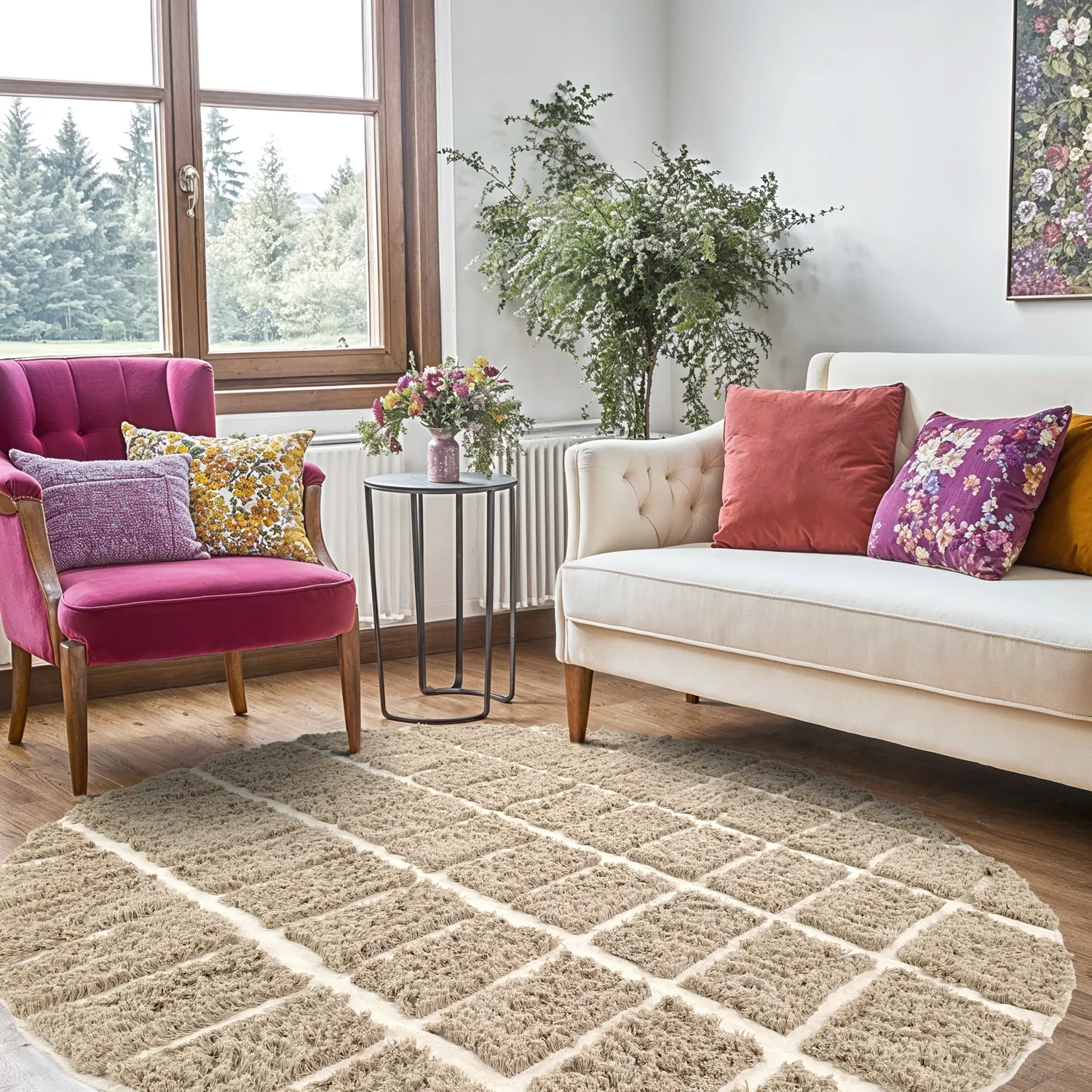 Tapis rond - Zola Natural Cotton Shaggy (beige)