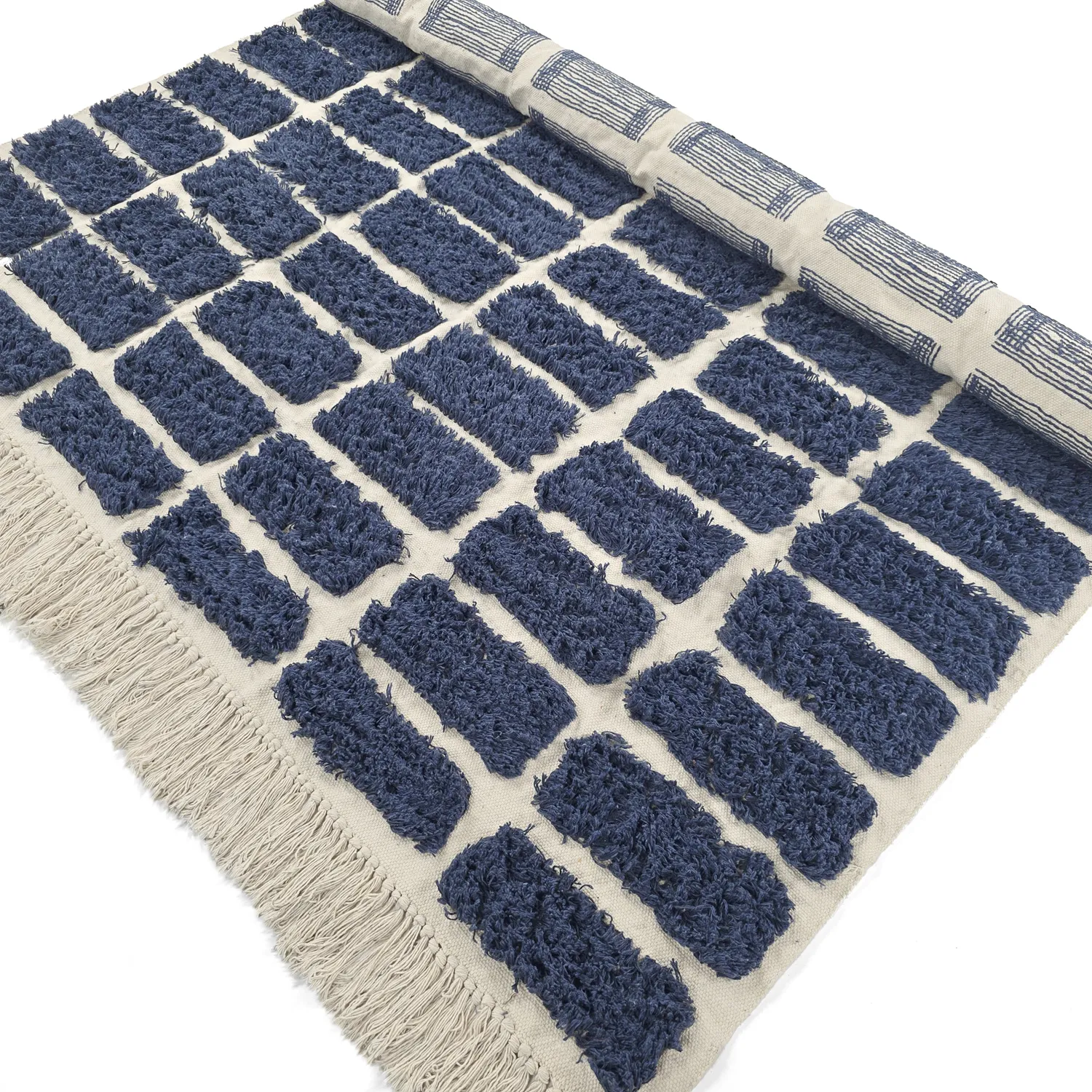 Tapis à poils longs - Zola Natural Cotton Shaggy (bleu)
