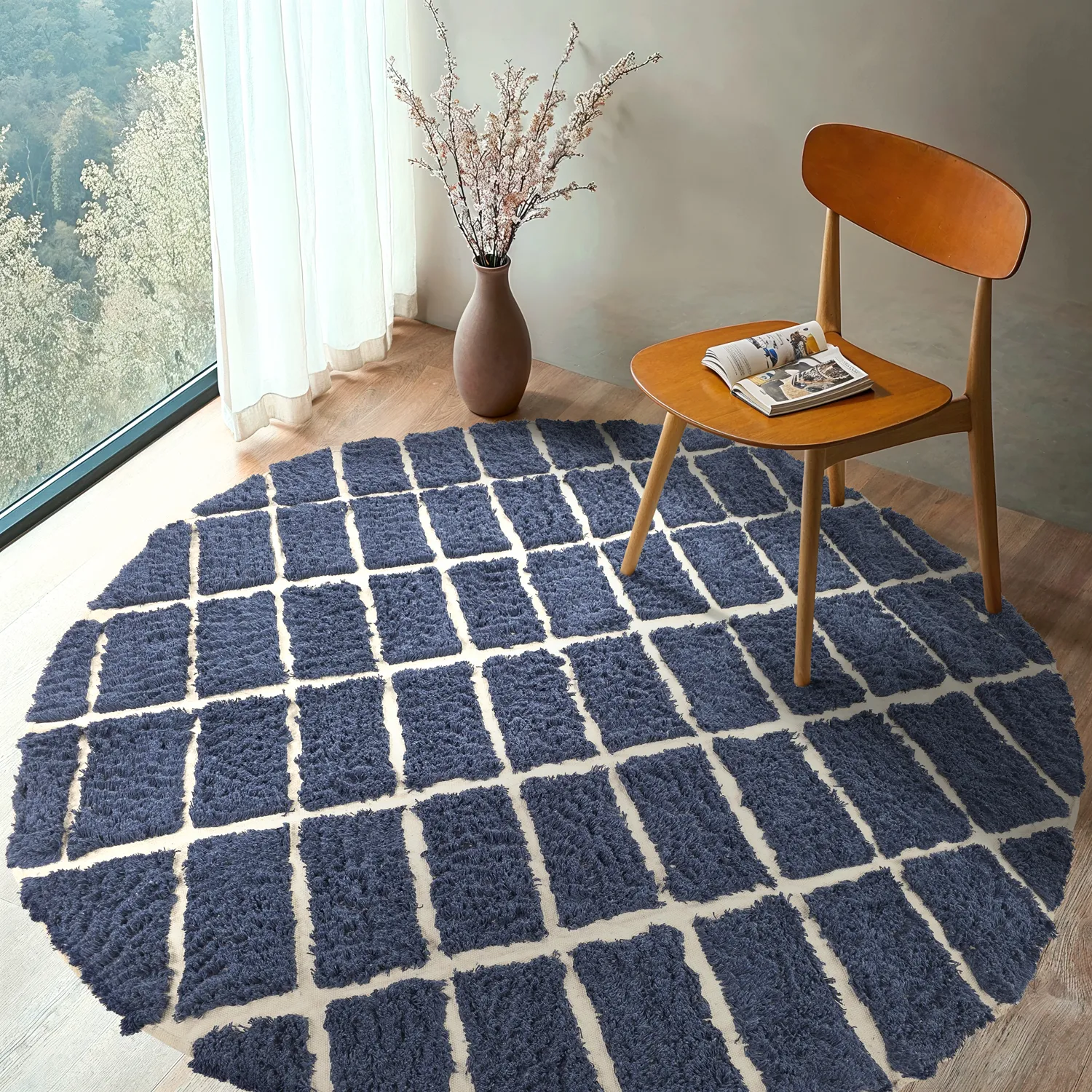 Tapis rond - Zola Natural Cotton Shaggy (bleu)