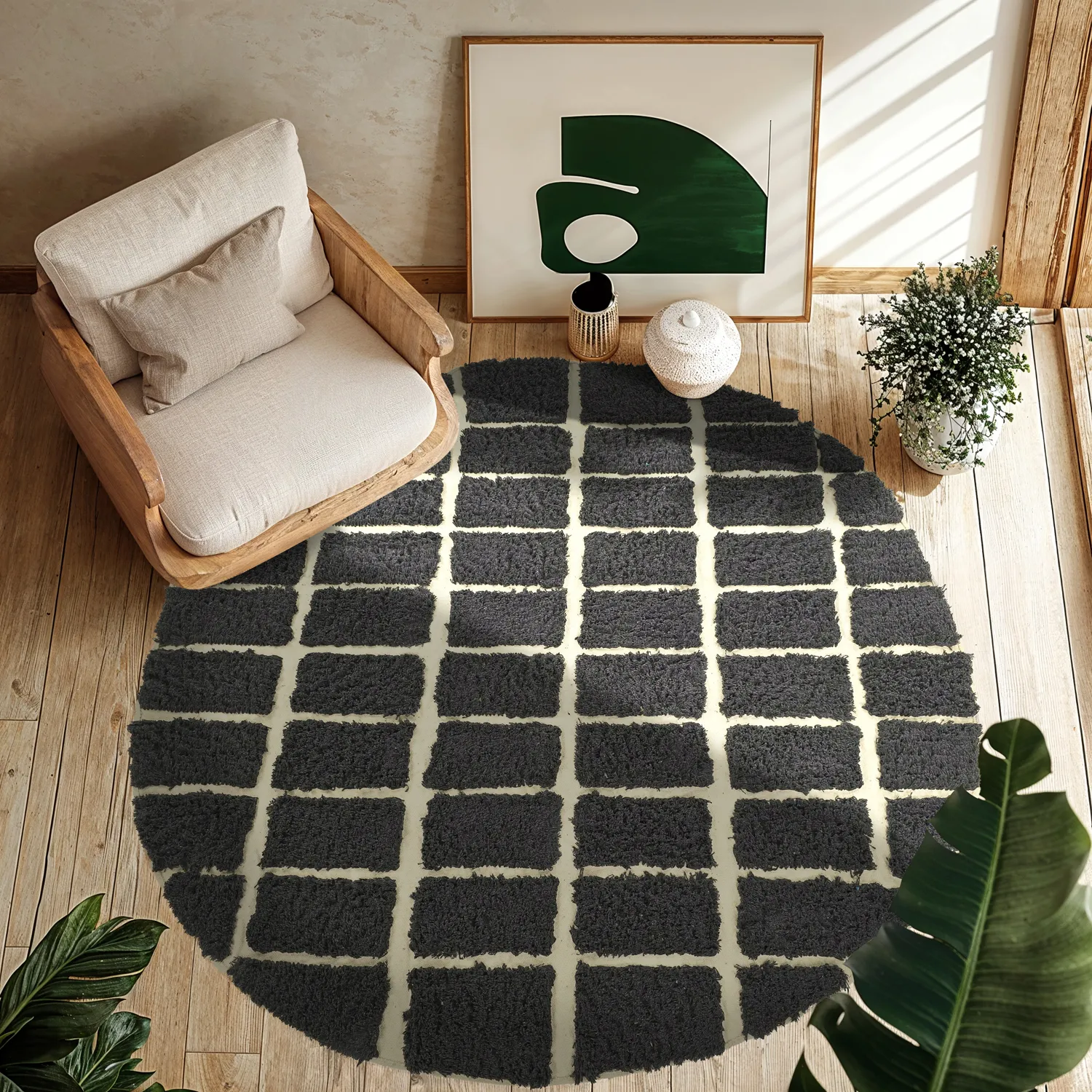 Tapis rond - Zola Natural Cotton Shaggy (gris foncé)