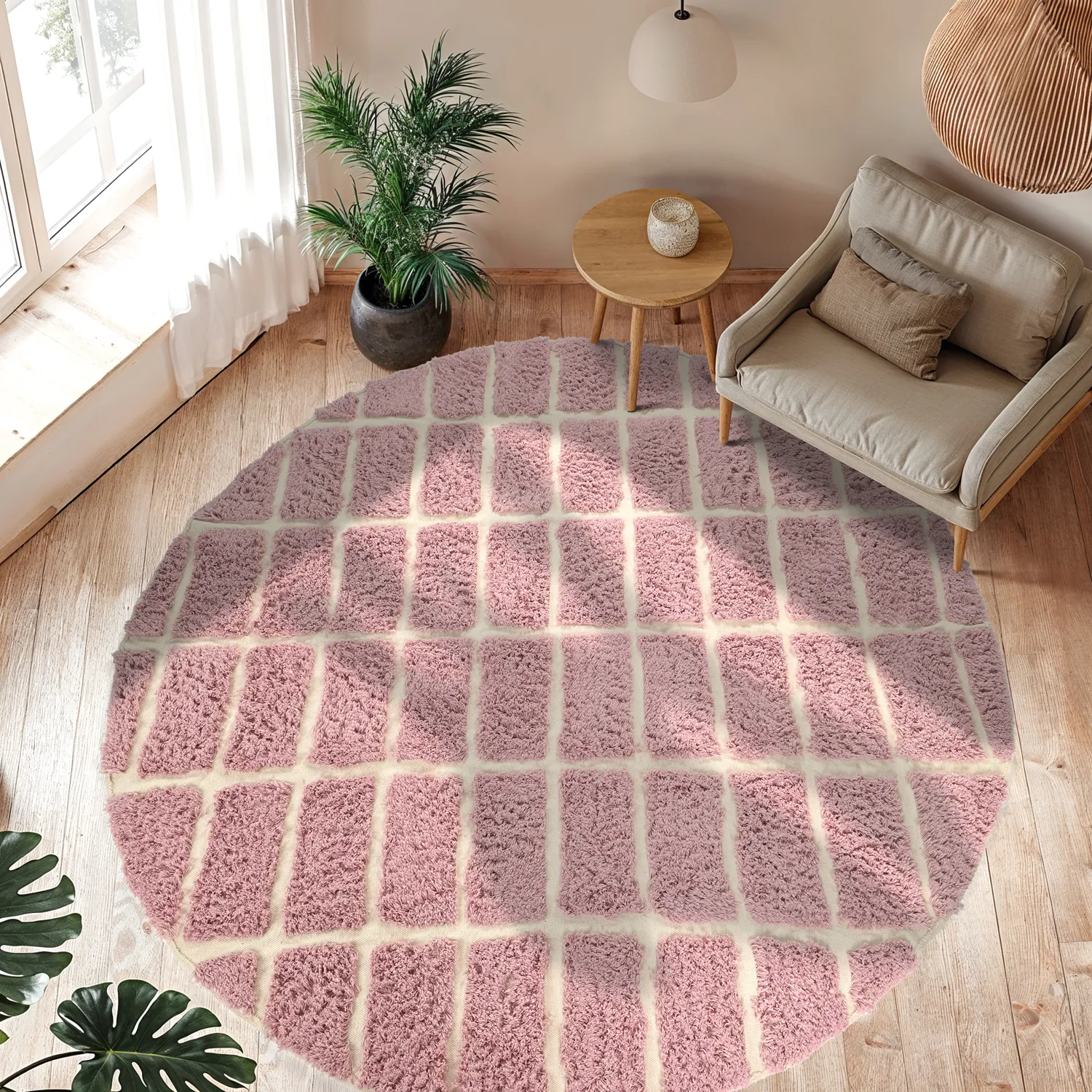 Tapis rond - Zola Natural Cotton Shaggy (rose)