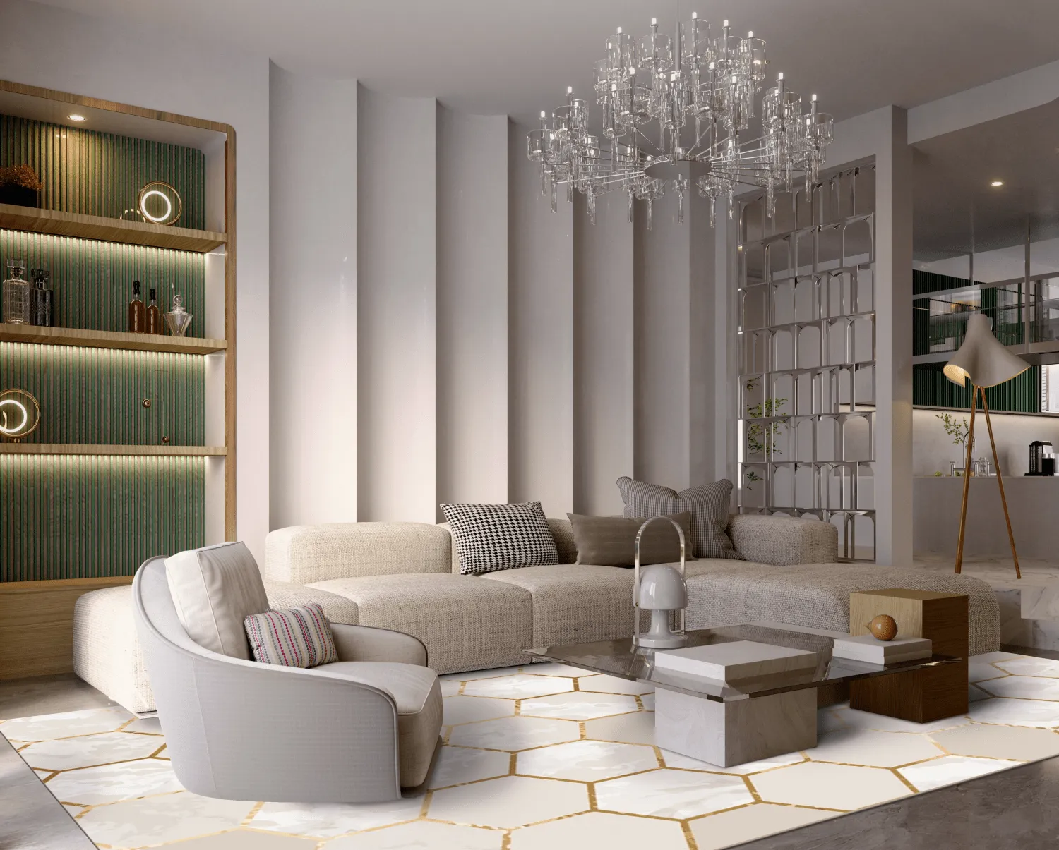 Tapis Wilton - Morino (beige/blanc/doré)
