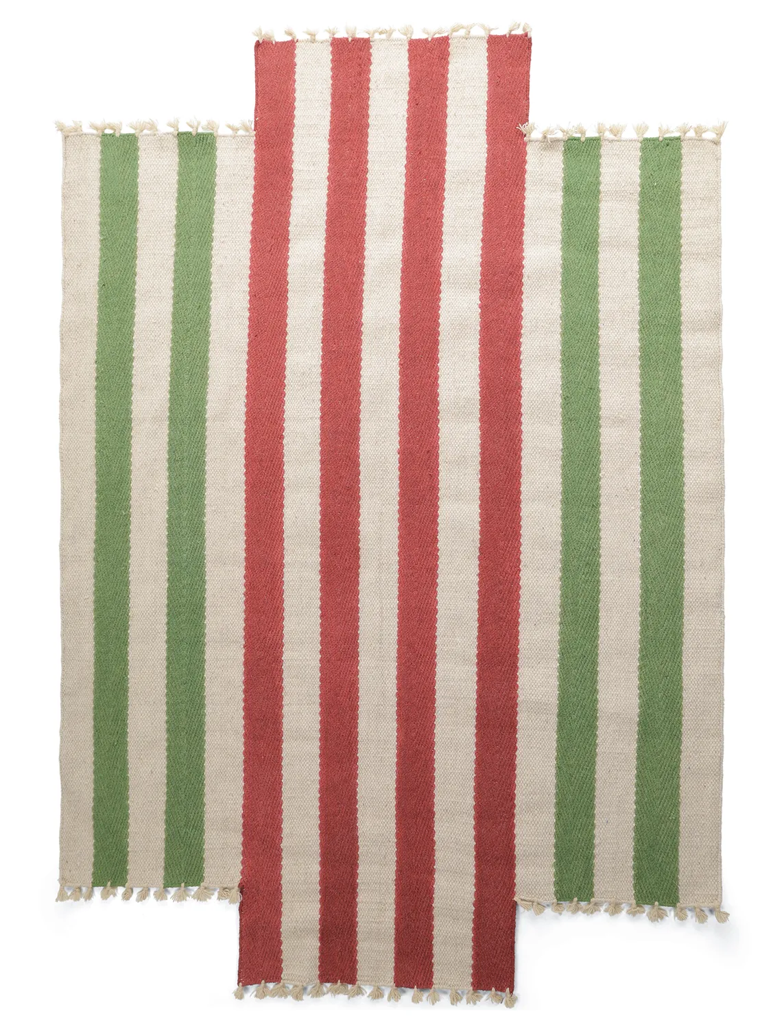 Tapis en laine irrégulière - Kystaro (crème/vert/rouge)