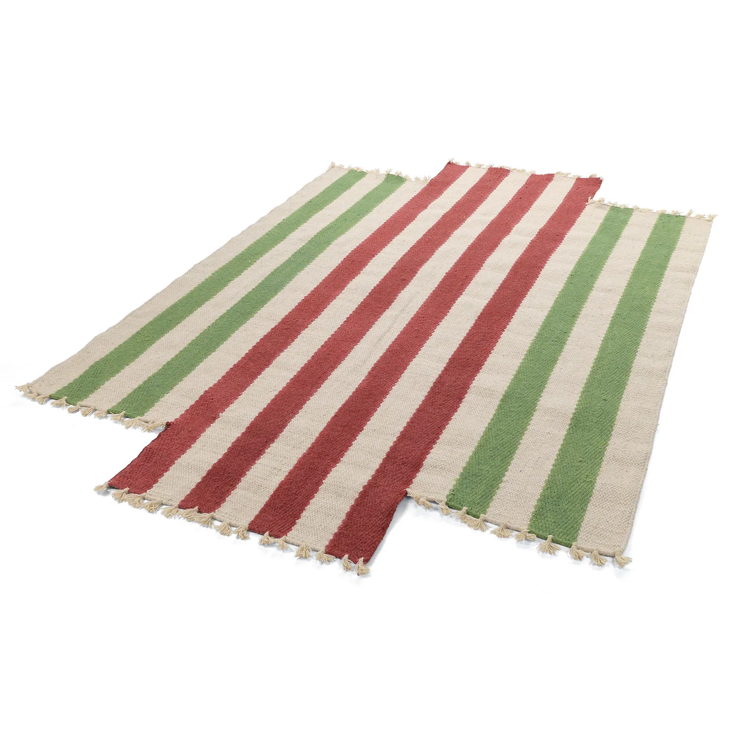 Tapis en laine irrégulière - Kystaro (crème/vert/rouge)