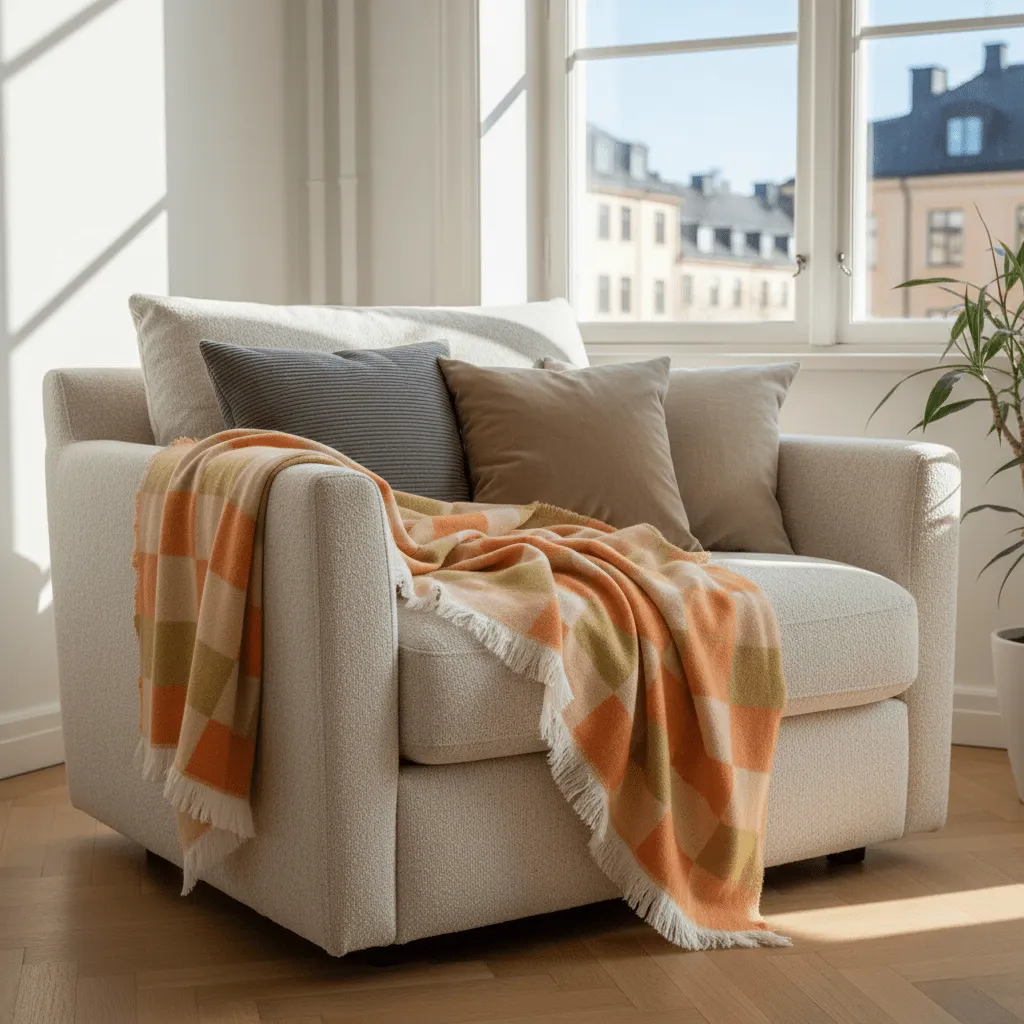 Plaids - Plaid en mélange de laine - Audrey Check (beige/jaune/orange)