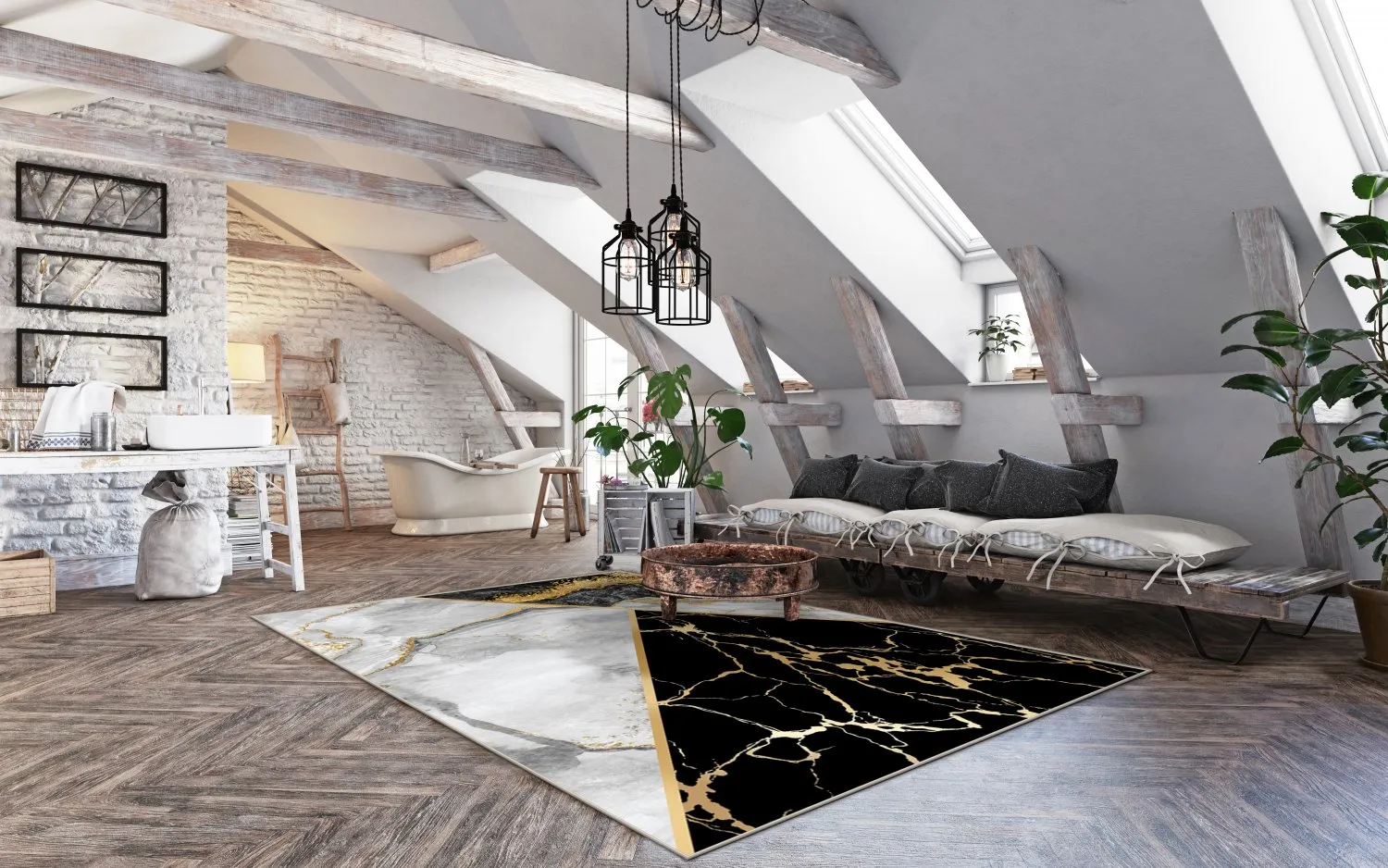 Tapis Wilton - Cassa (gris/noir/doré)