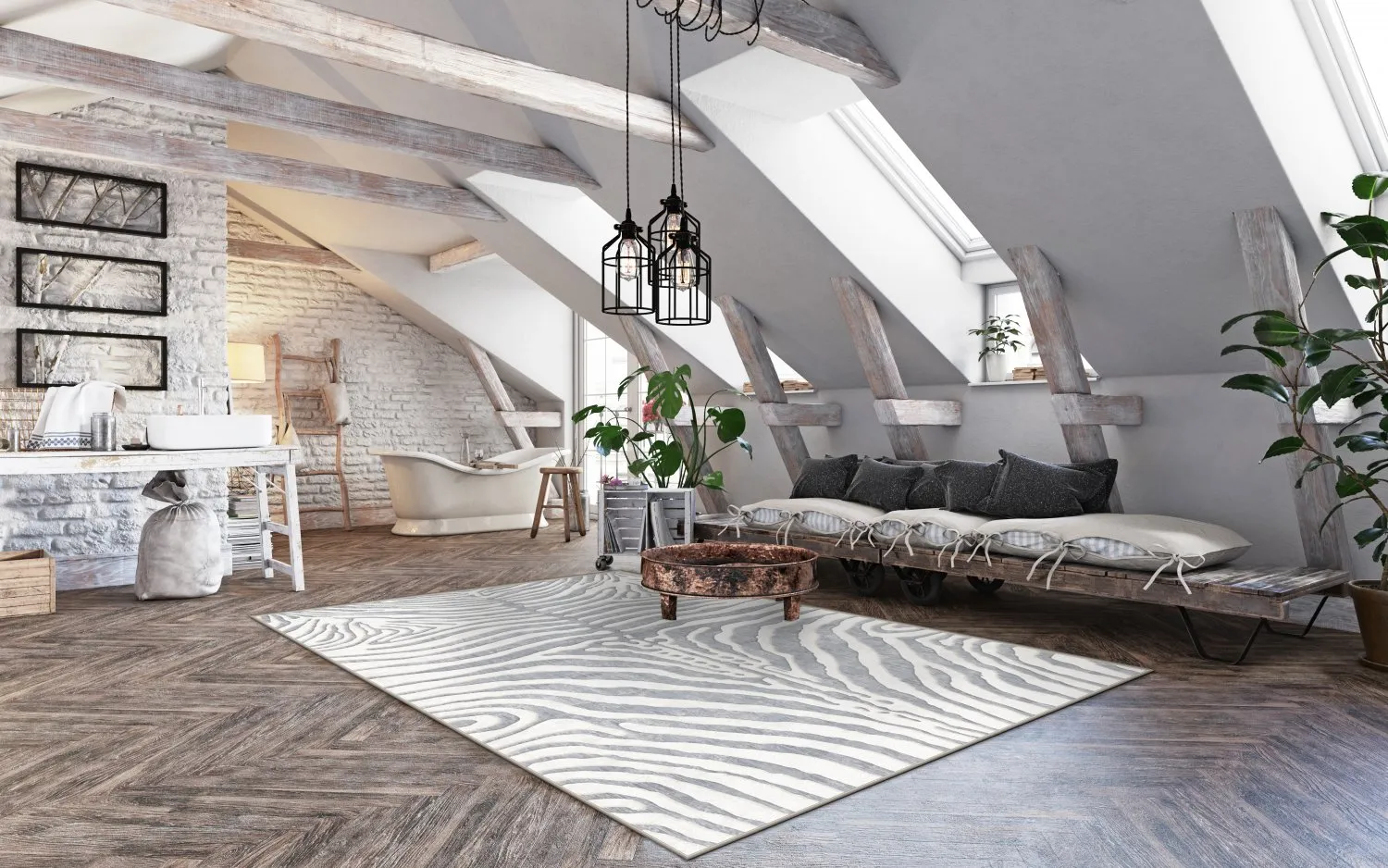 Tapis Wilton - Zebra (blanc/gris)