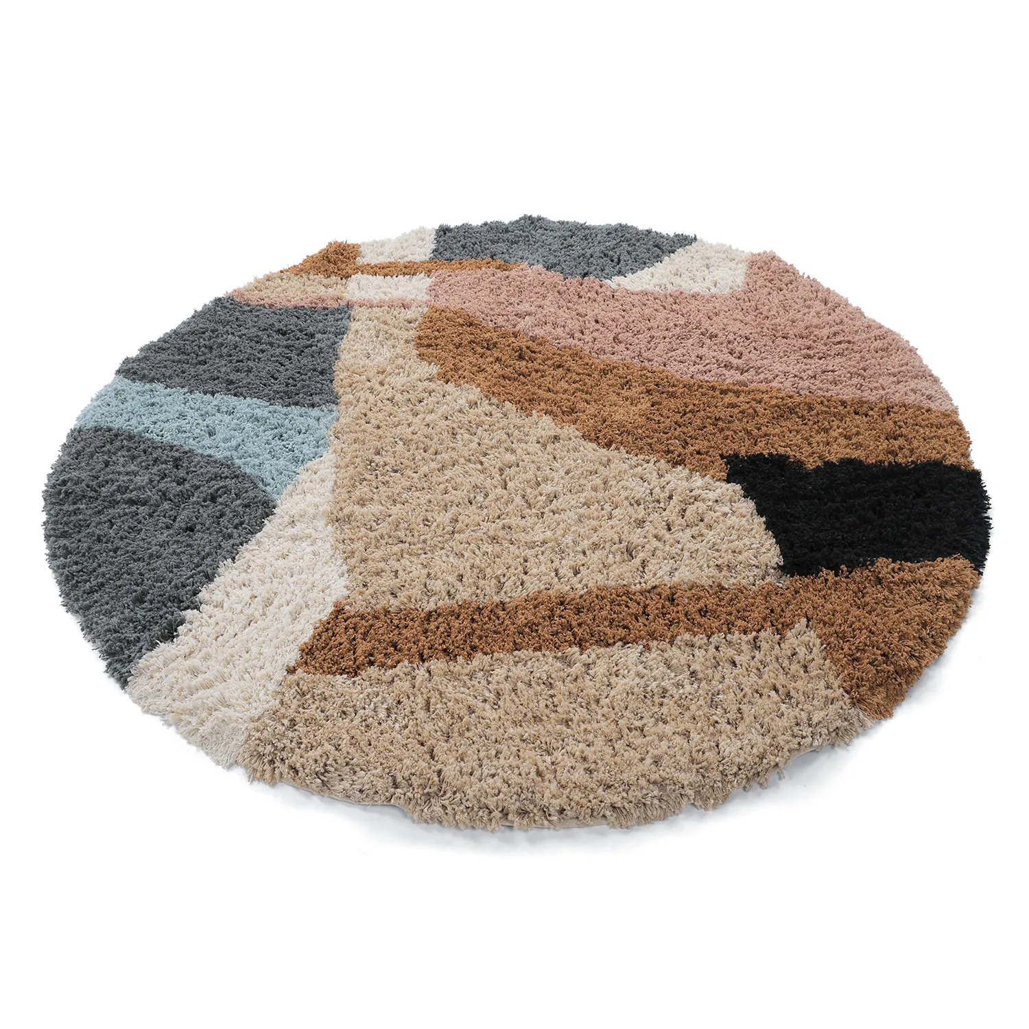 Tapis rond - Cefalu Natural Cotton Shaggy (multicolore)