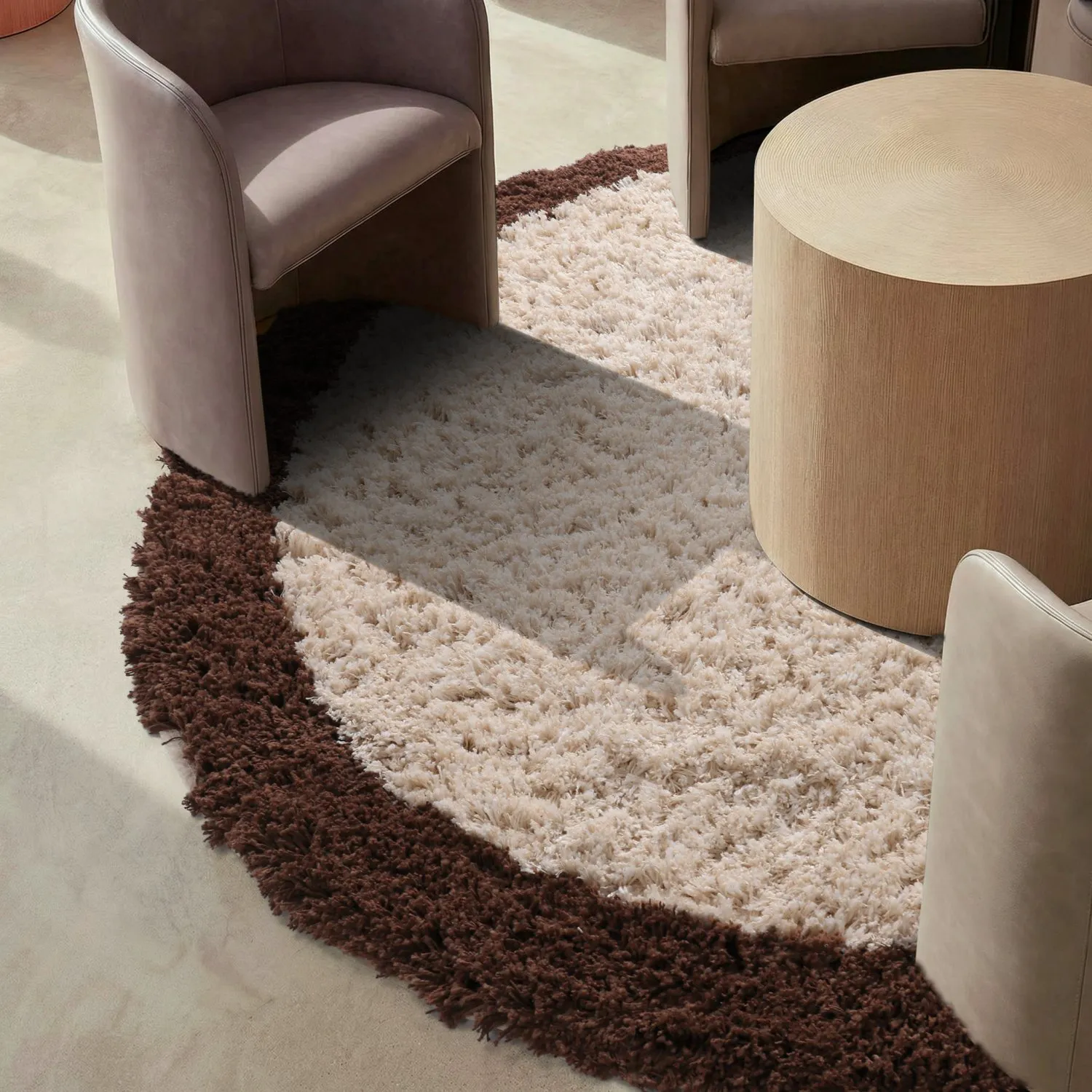 Tapis rond - Sagres Natural Cotton Shaggy (blanc cassé/marron)