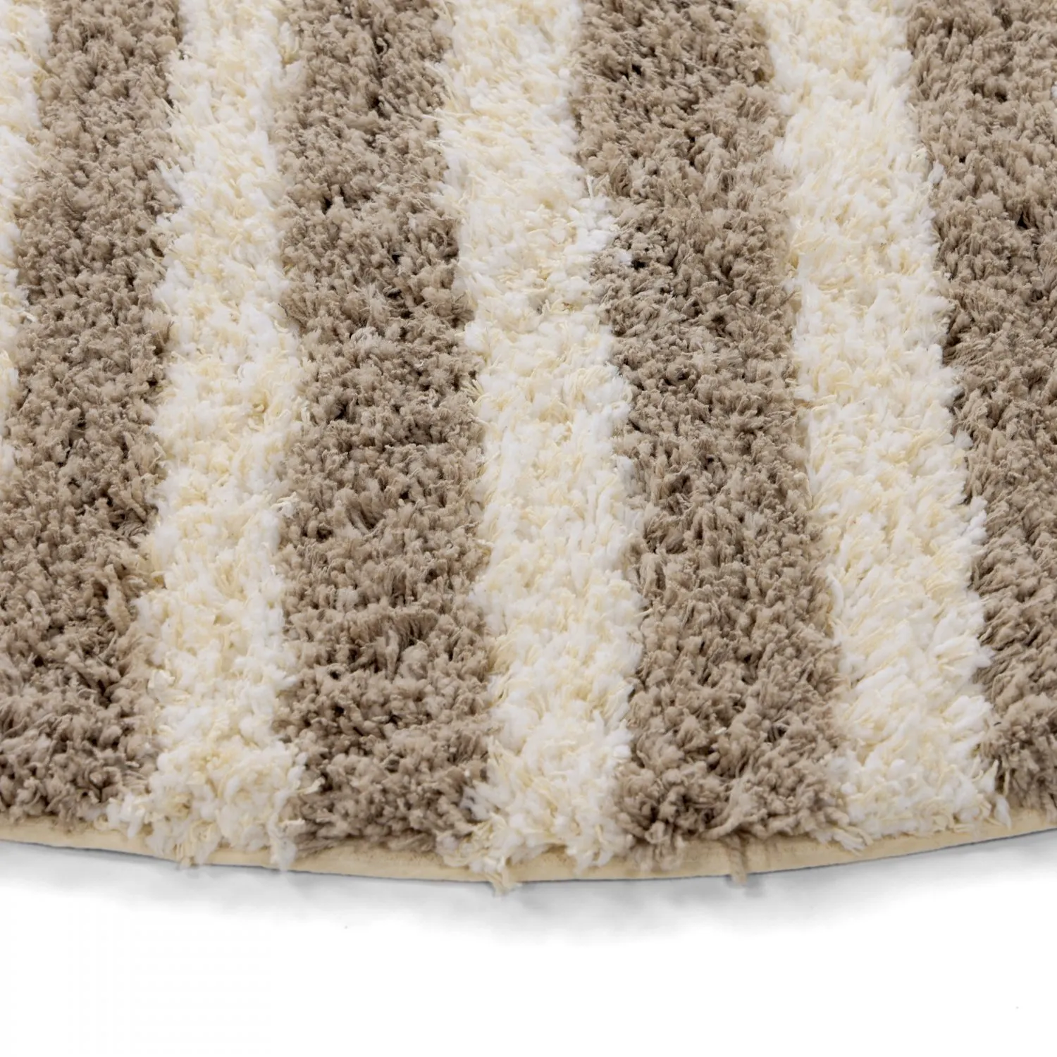 Tapis rond - Thira Stripe Cotton Shaggy (crème/taupe)